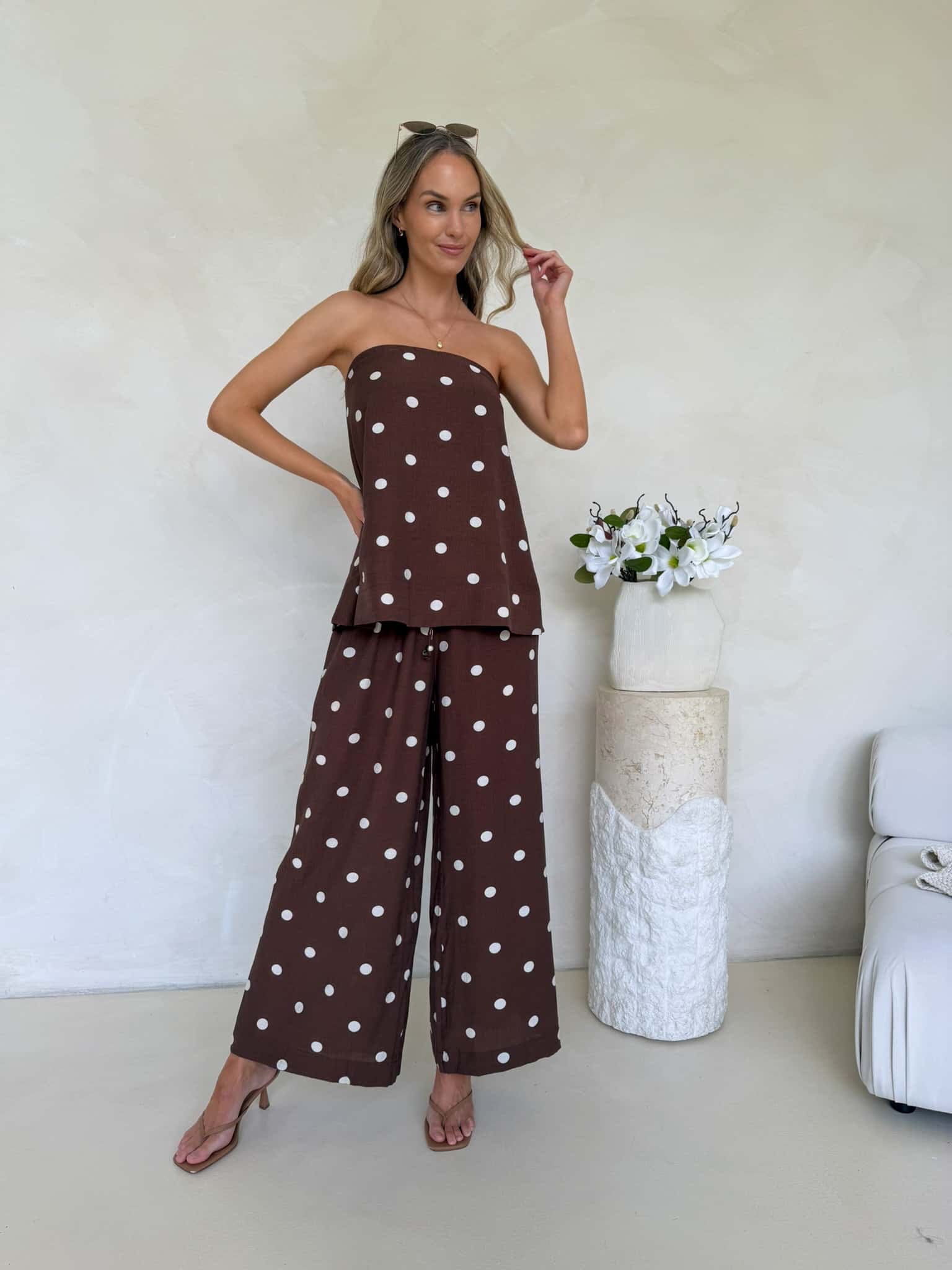 Blair Top - Cappuccino Polka Dot