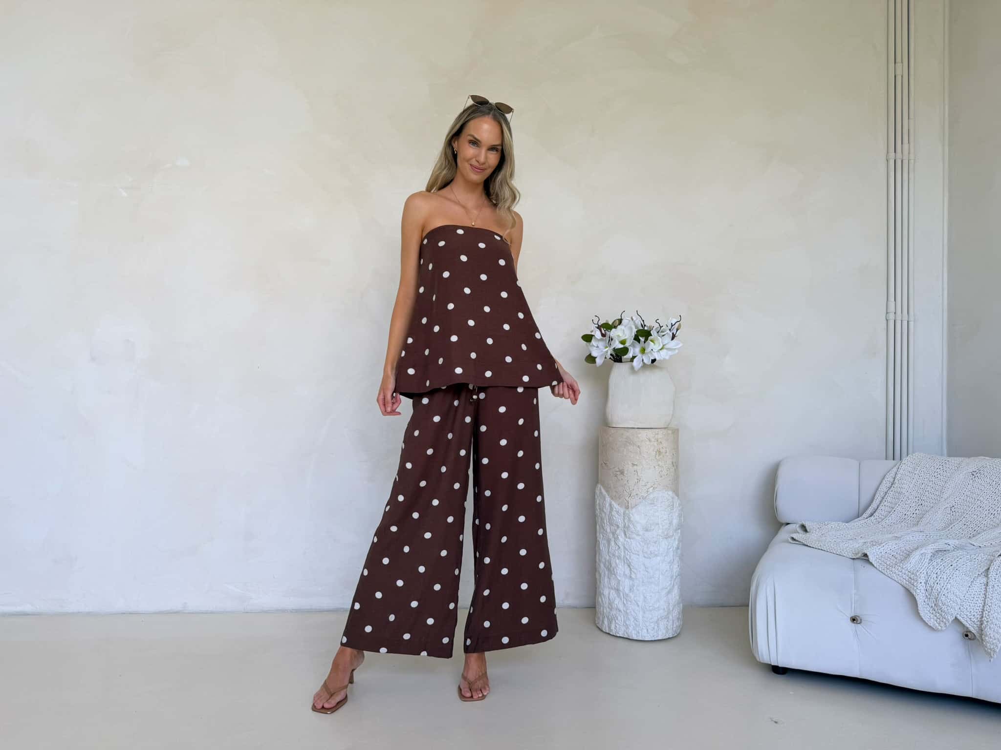 Blair Top - Cappuccino Polka Dot