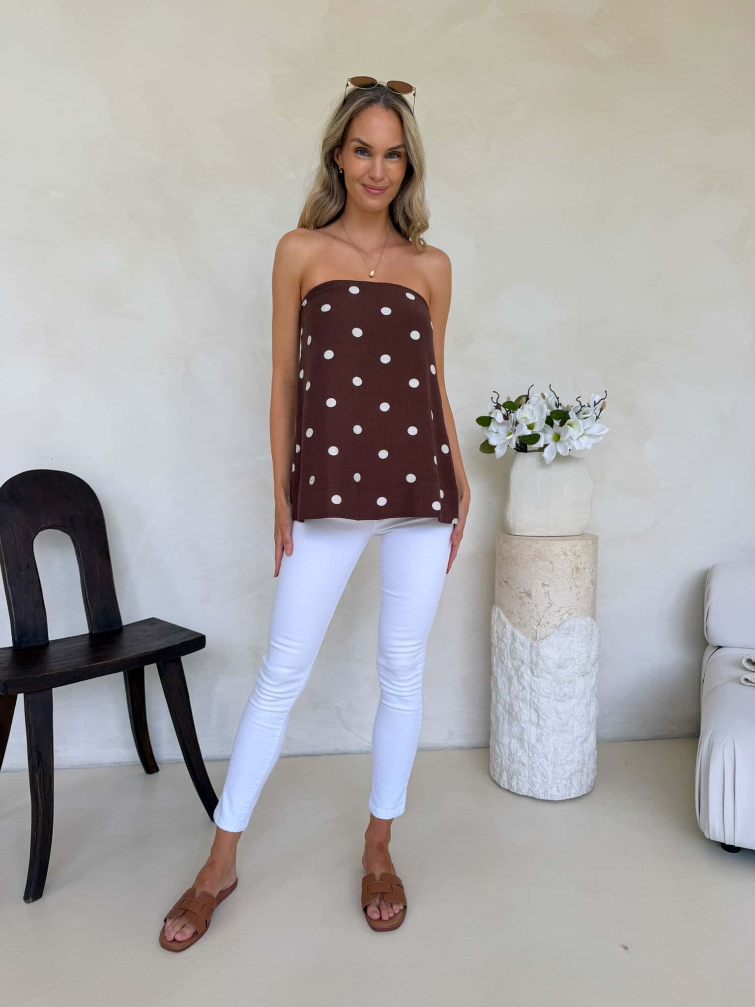 Blair Top - Cappuccino Polka Dot
