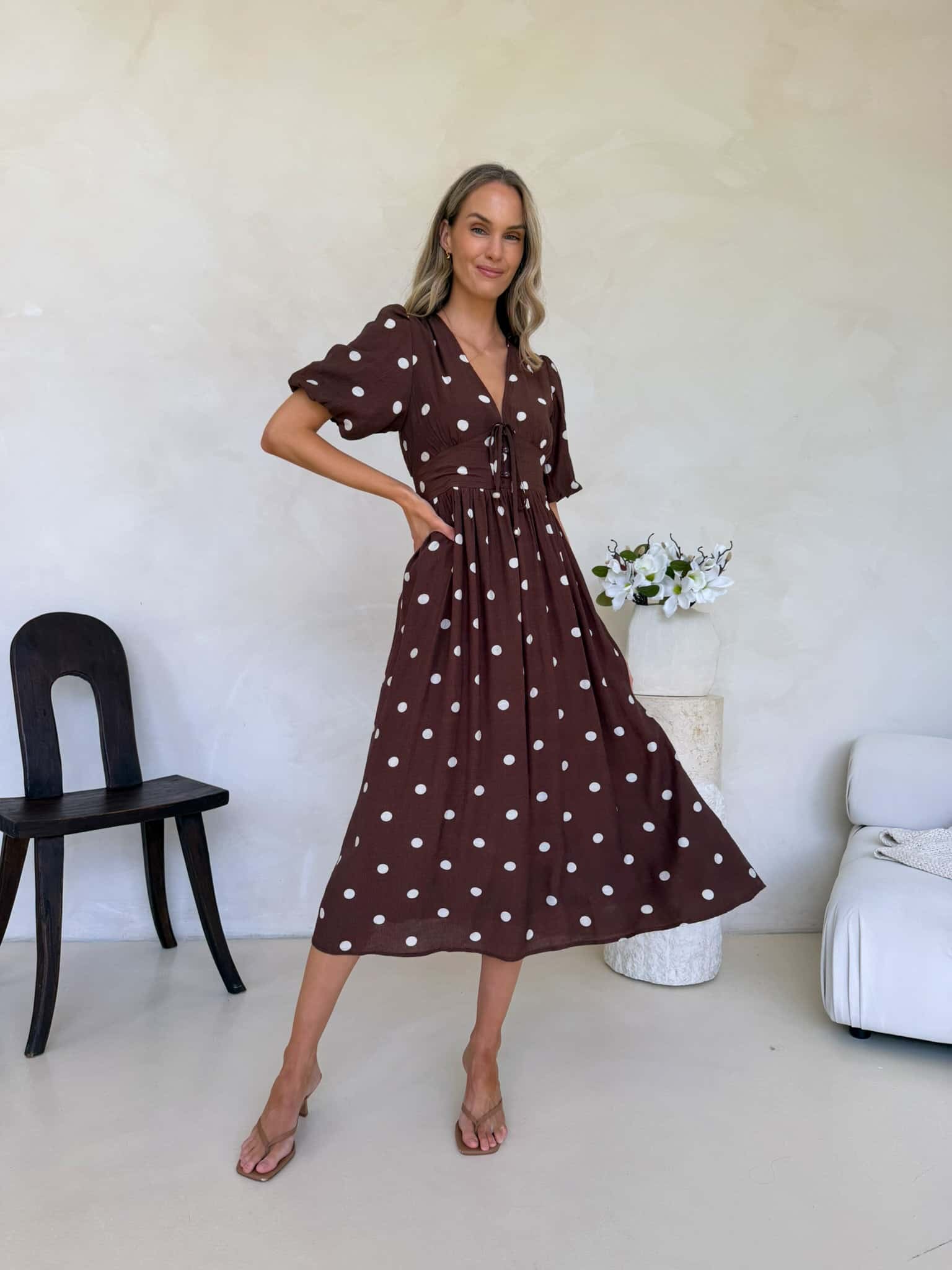 Bonnie Dress - Cappuccino Polka Dot