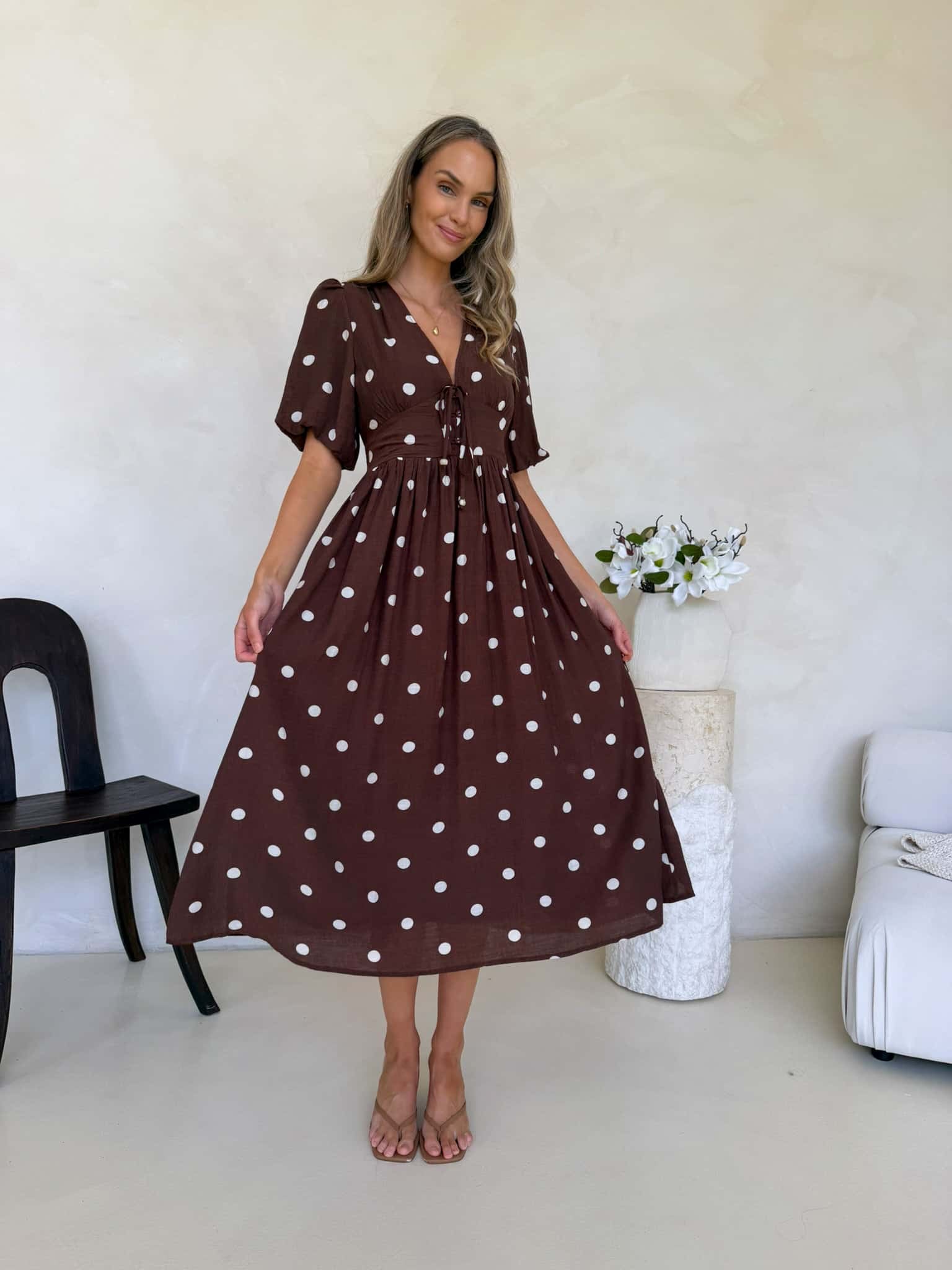 Bonnie Dress - Cappuccino Polka Dot