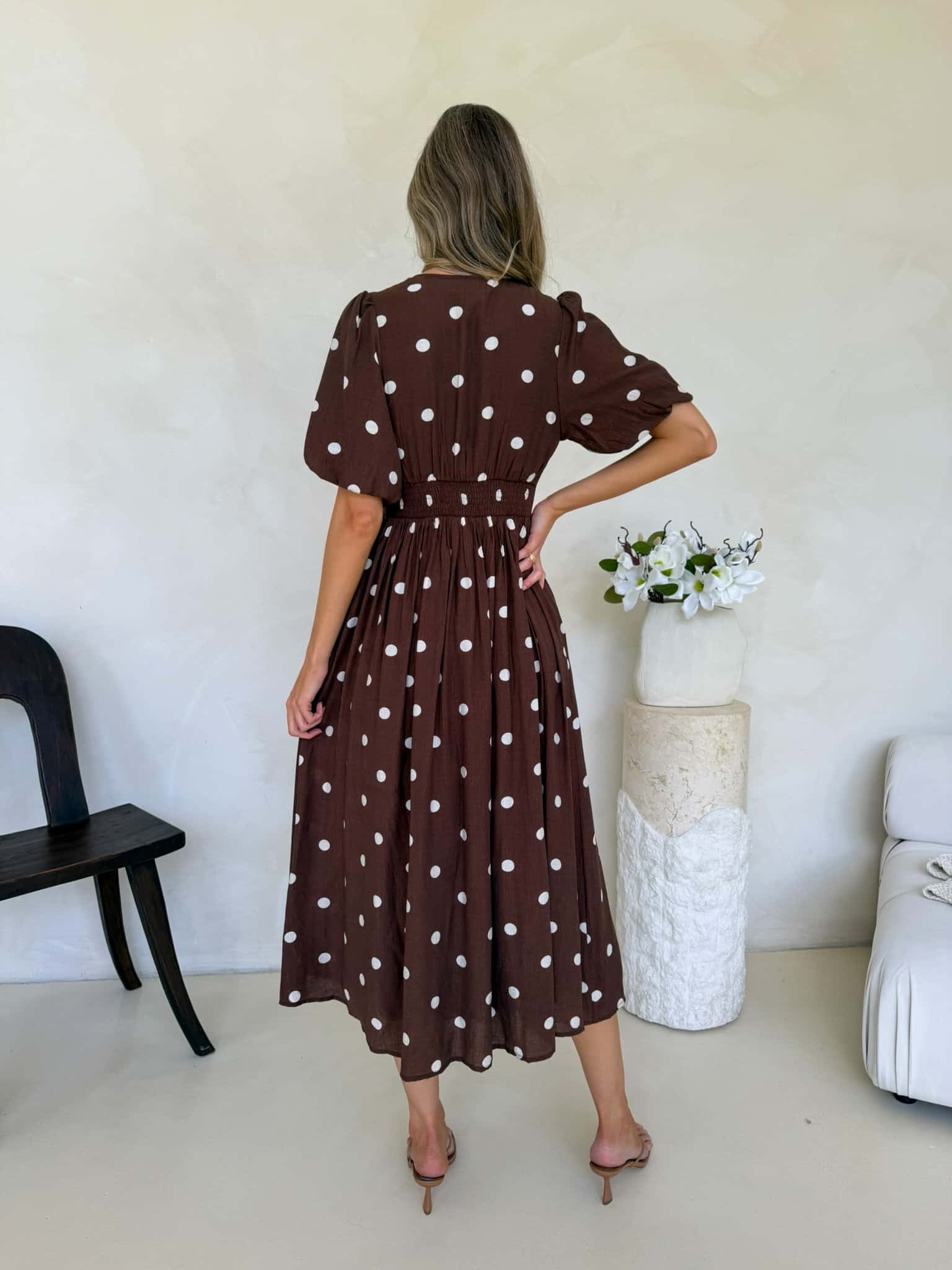 Bonnie Dress - Cappuccino Polka Dot