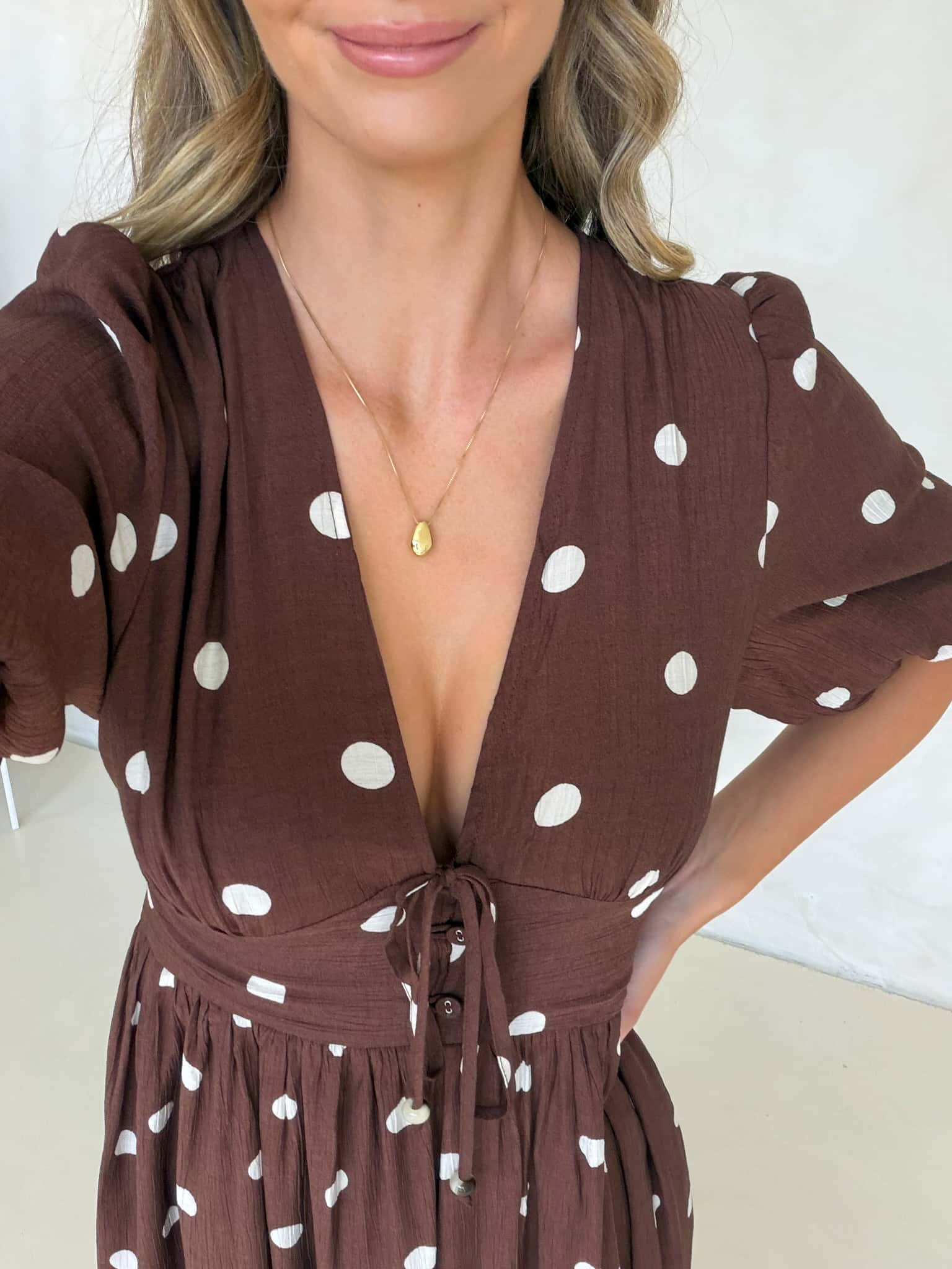 Bonnie Dress - Cappuccino Polka Dot