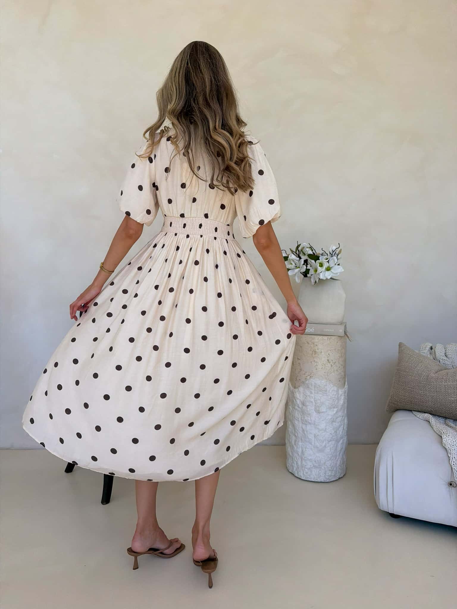 Bonnie Dress - Crème Cafe Polka Dot