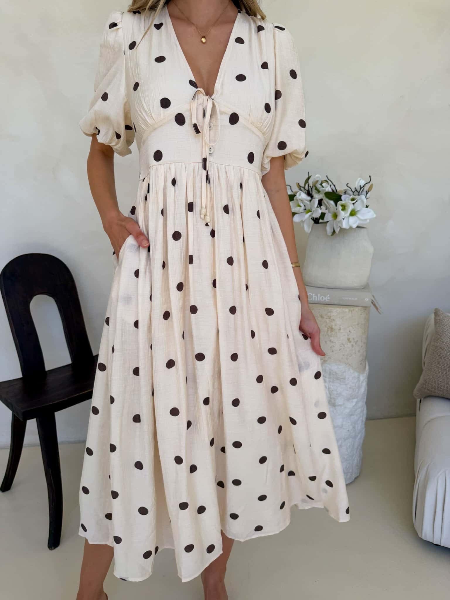 Bonnie Dress - Crème Cafe Polka Dot