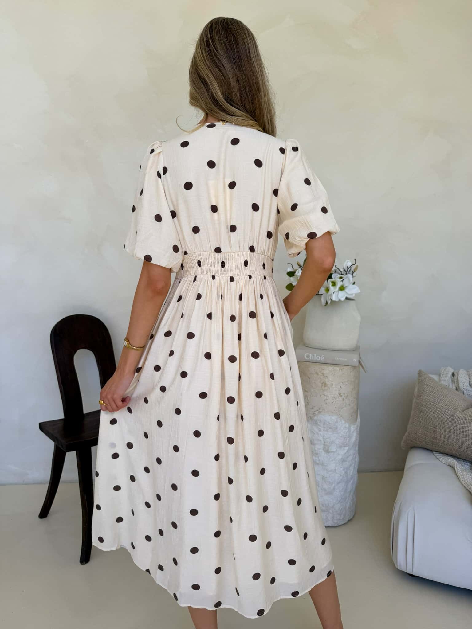 Bonnie Dress - Crème Cafe Polka Dot