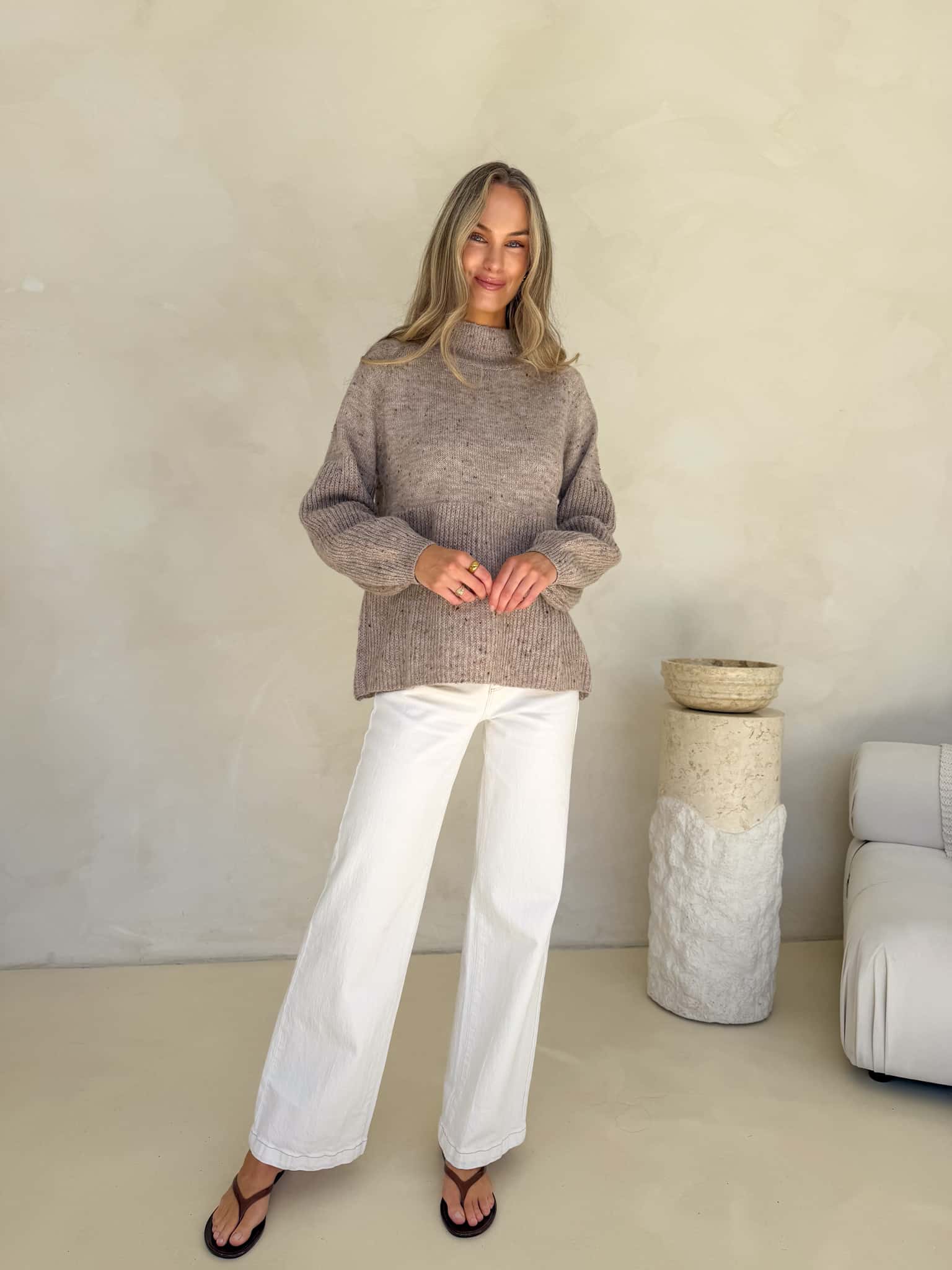 Elara High Neck - Taupe Marle