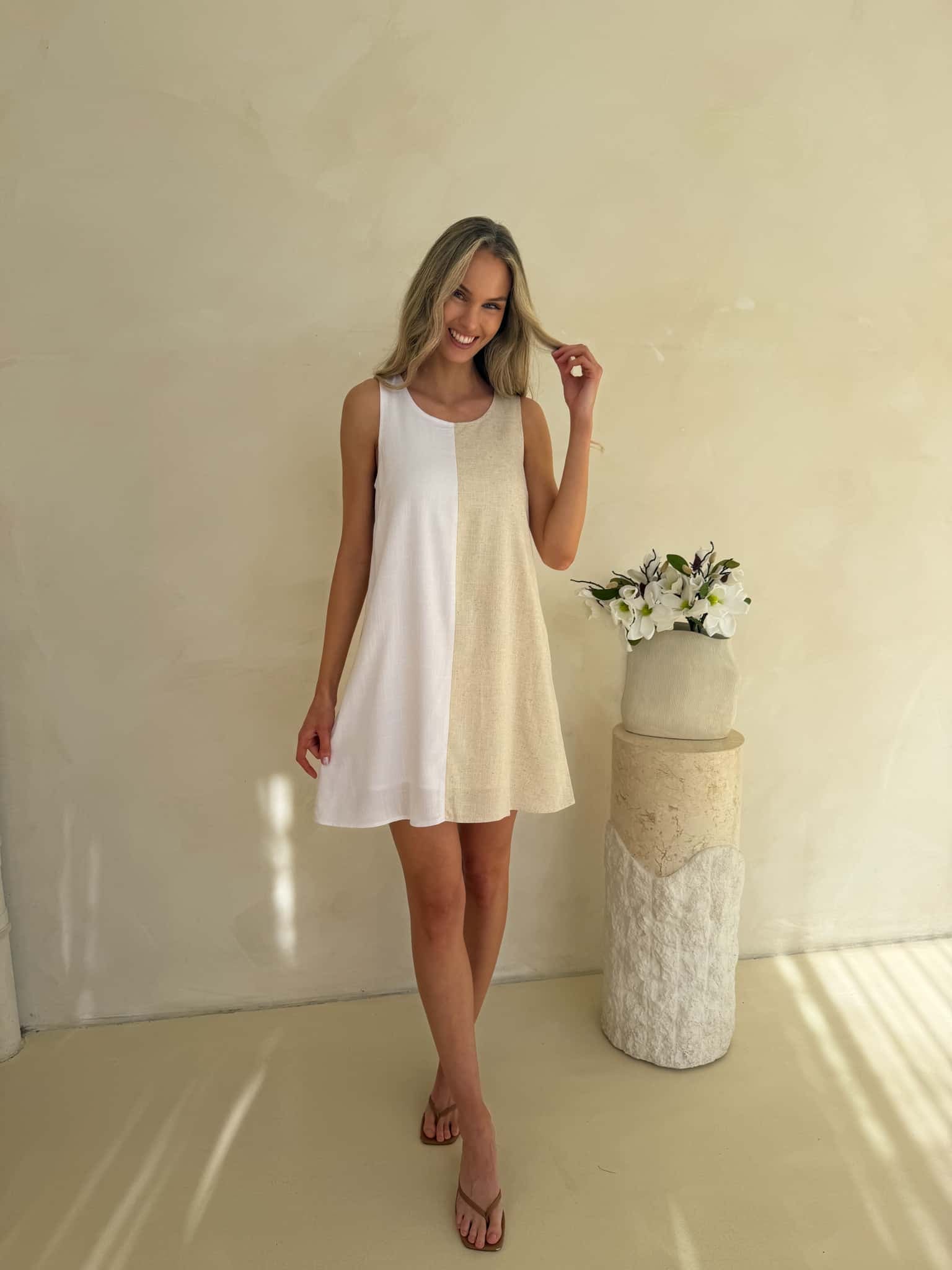 Freya Dress - Natural Two Tone