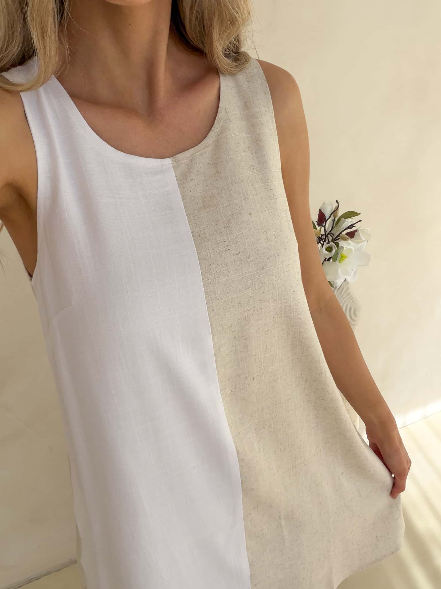 Freya Dress - Natural Two Tone