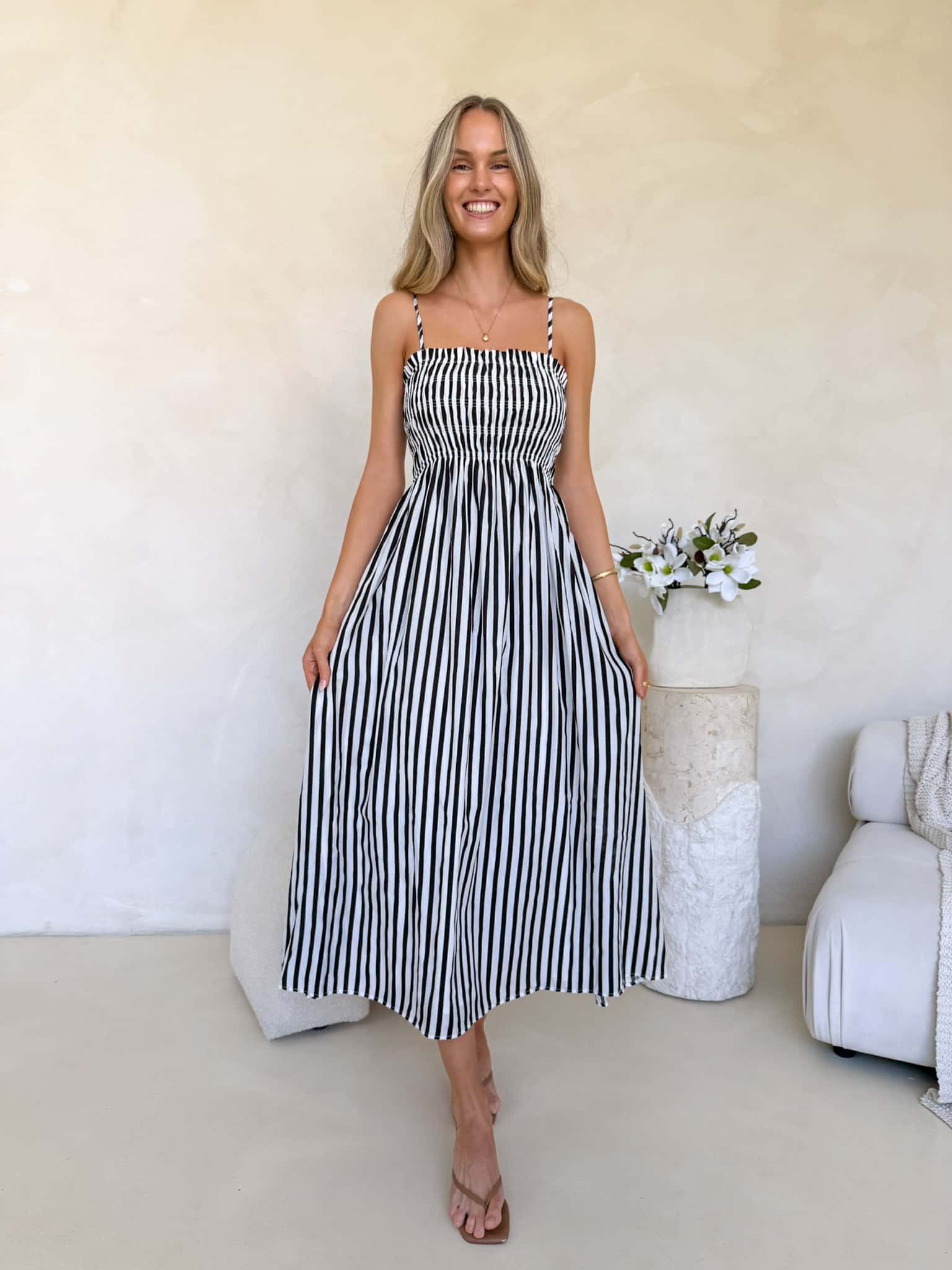 Palm Cove Dress - Black & White Stripe
