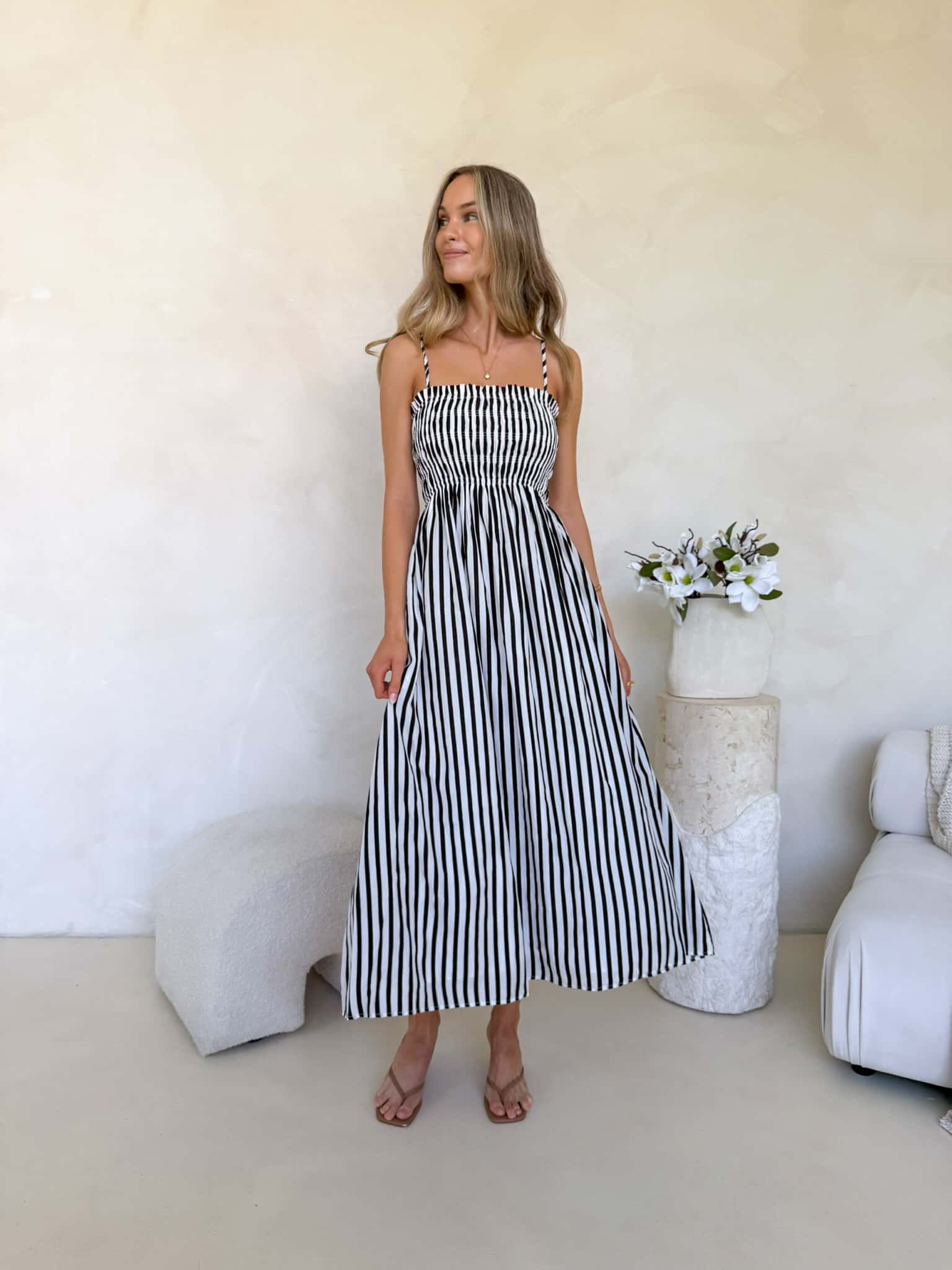 Palm Cove Dress - Black & White Stripe