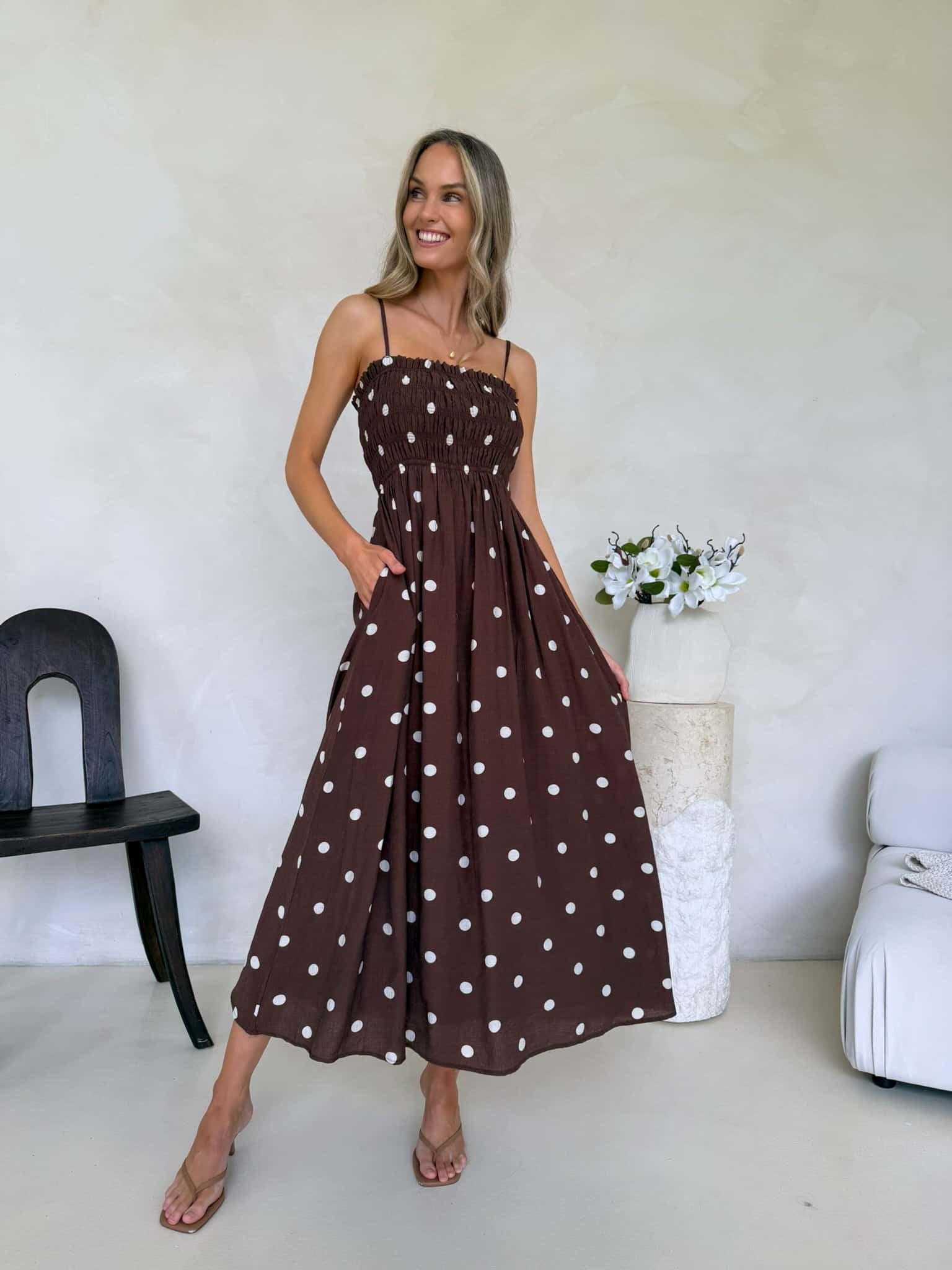 Palm Cove Dress - Cappuccino Polka Dot