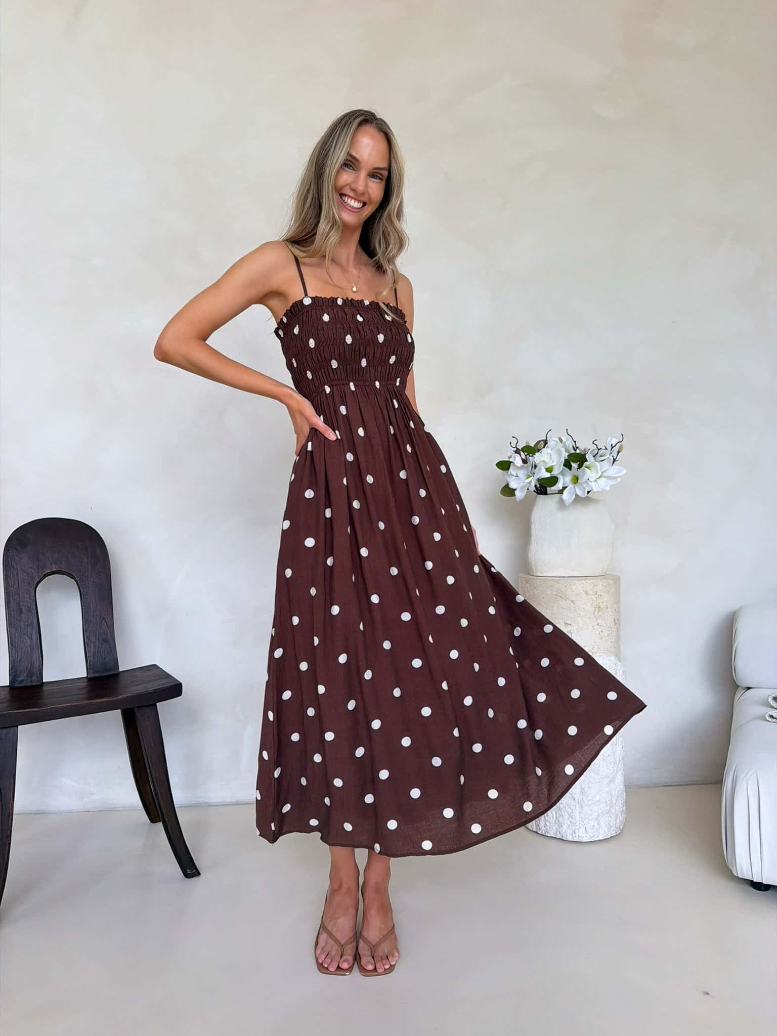 Palm Cove Dress - Cappuccino Polka Dot