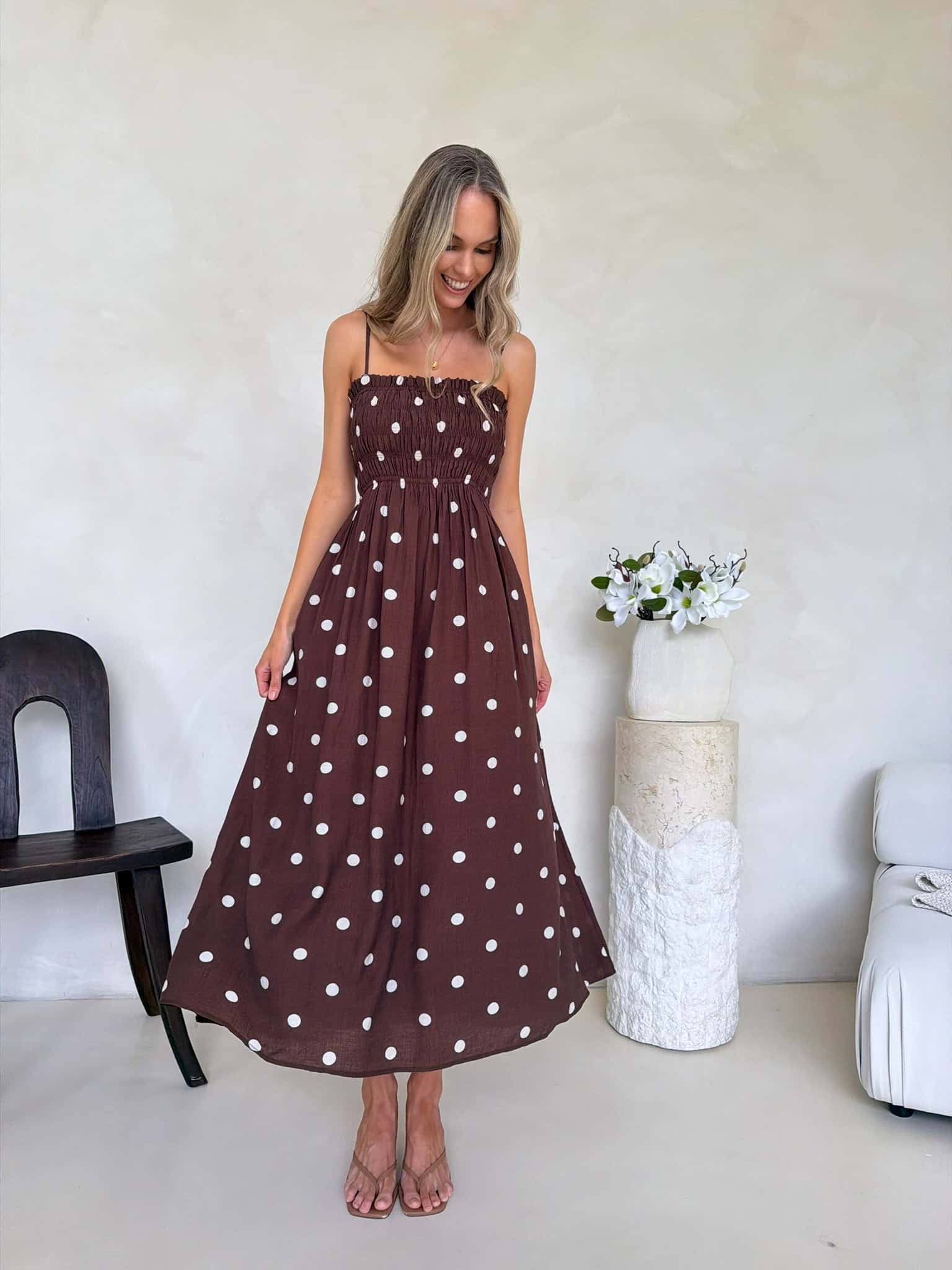 Palm Cove Dress - Cappuccino Polka Dot