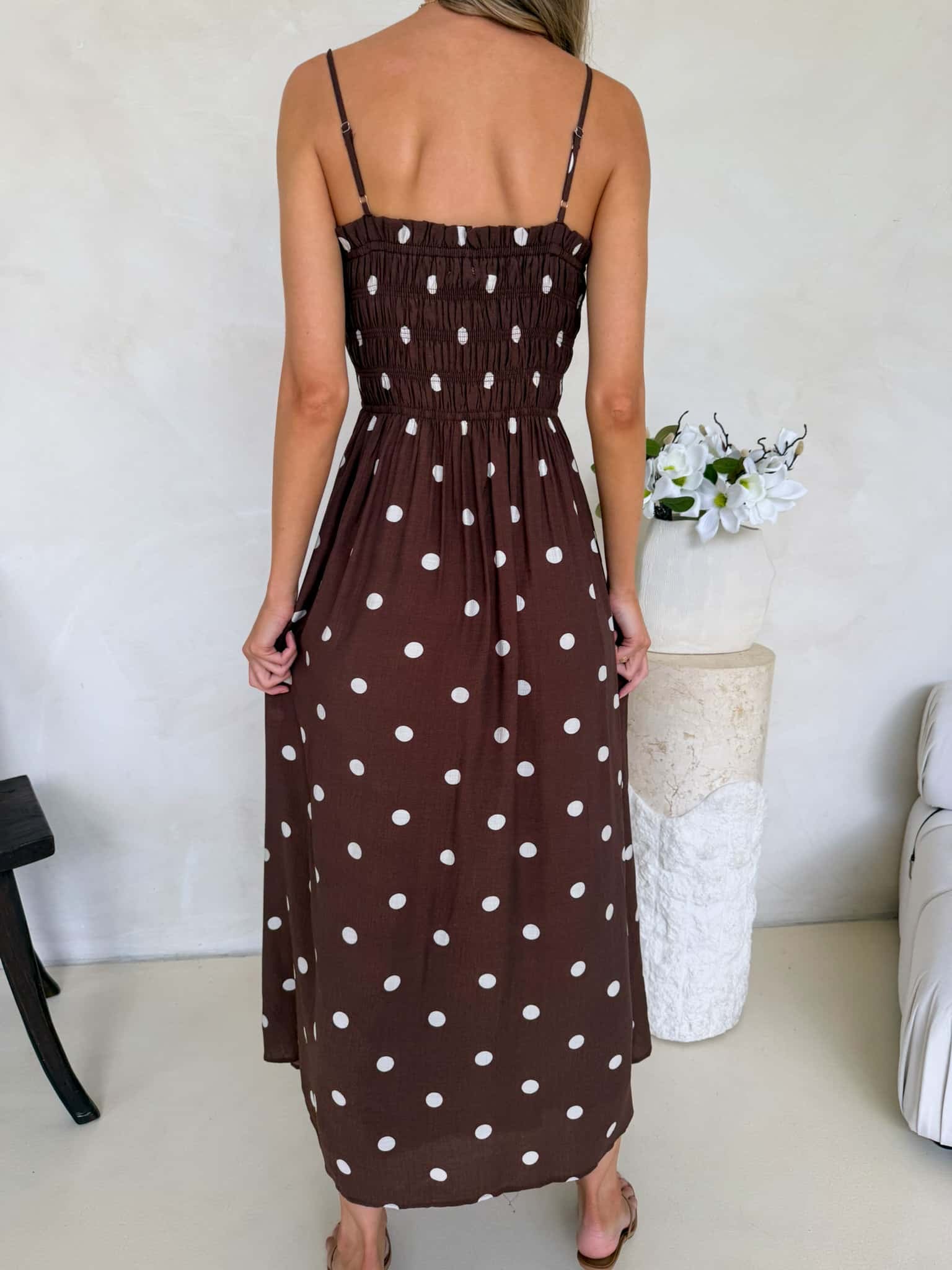 Palm Cove Dress - Cappuccino Polka Dot