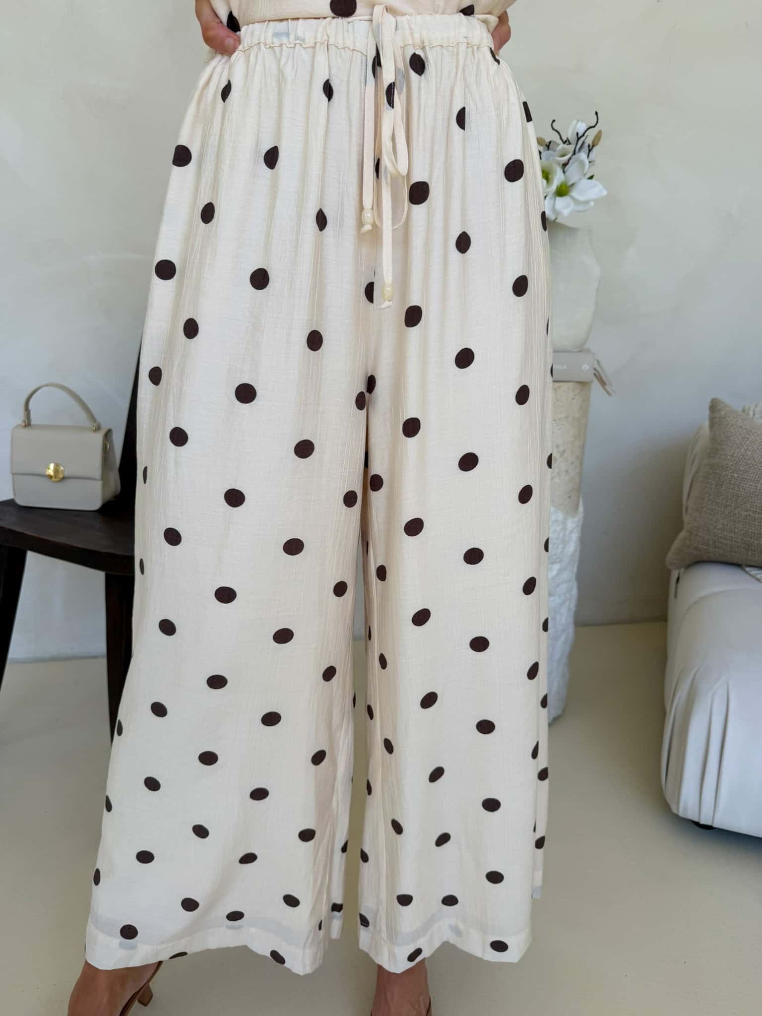 Blair Pants - Crème Cafe Polka Dot