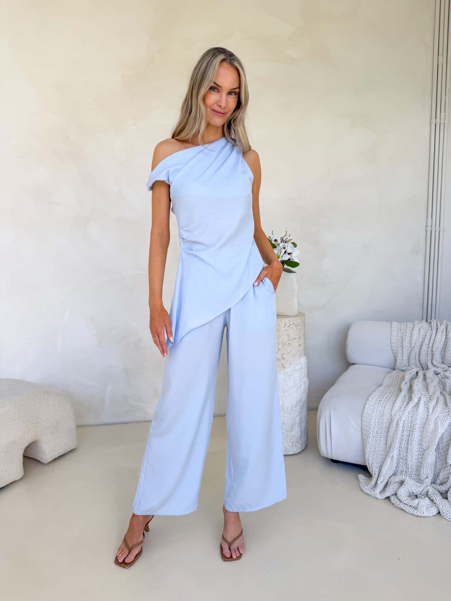 Reese Asymetrical Top - Ice Blue