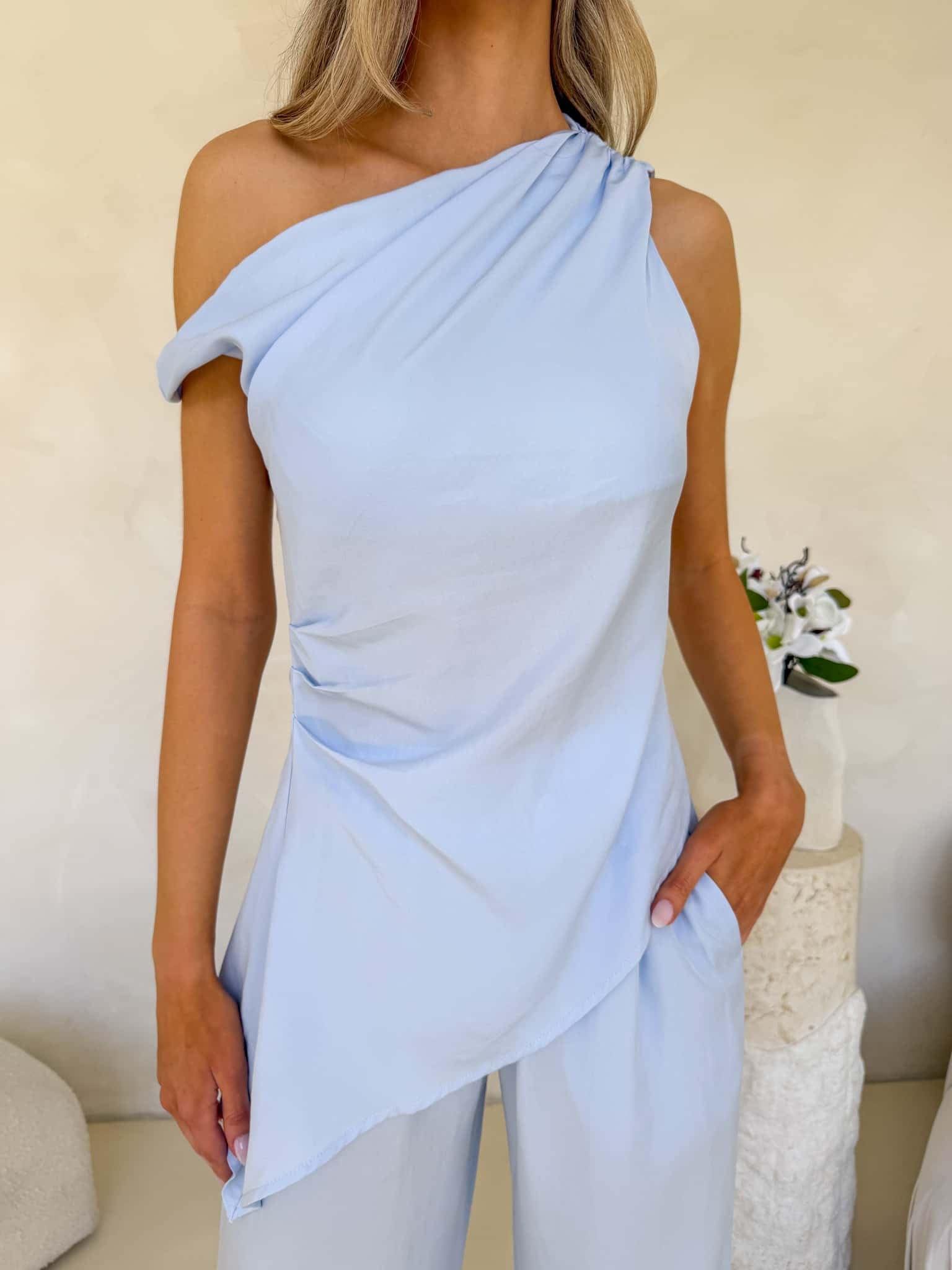 Reese Asymetrical Top - Ice Blue