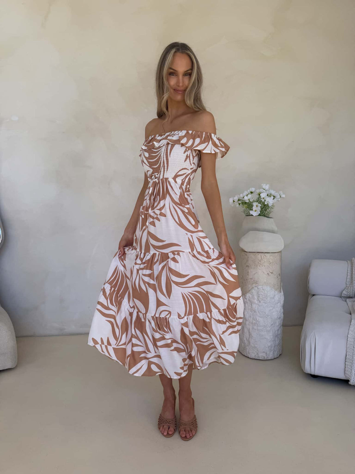 Rylan Off Shoulder Dress - Serene Print