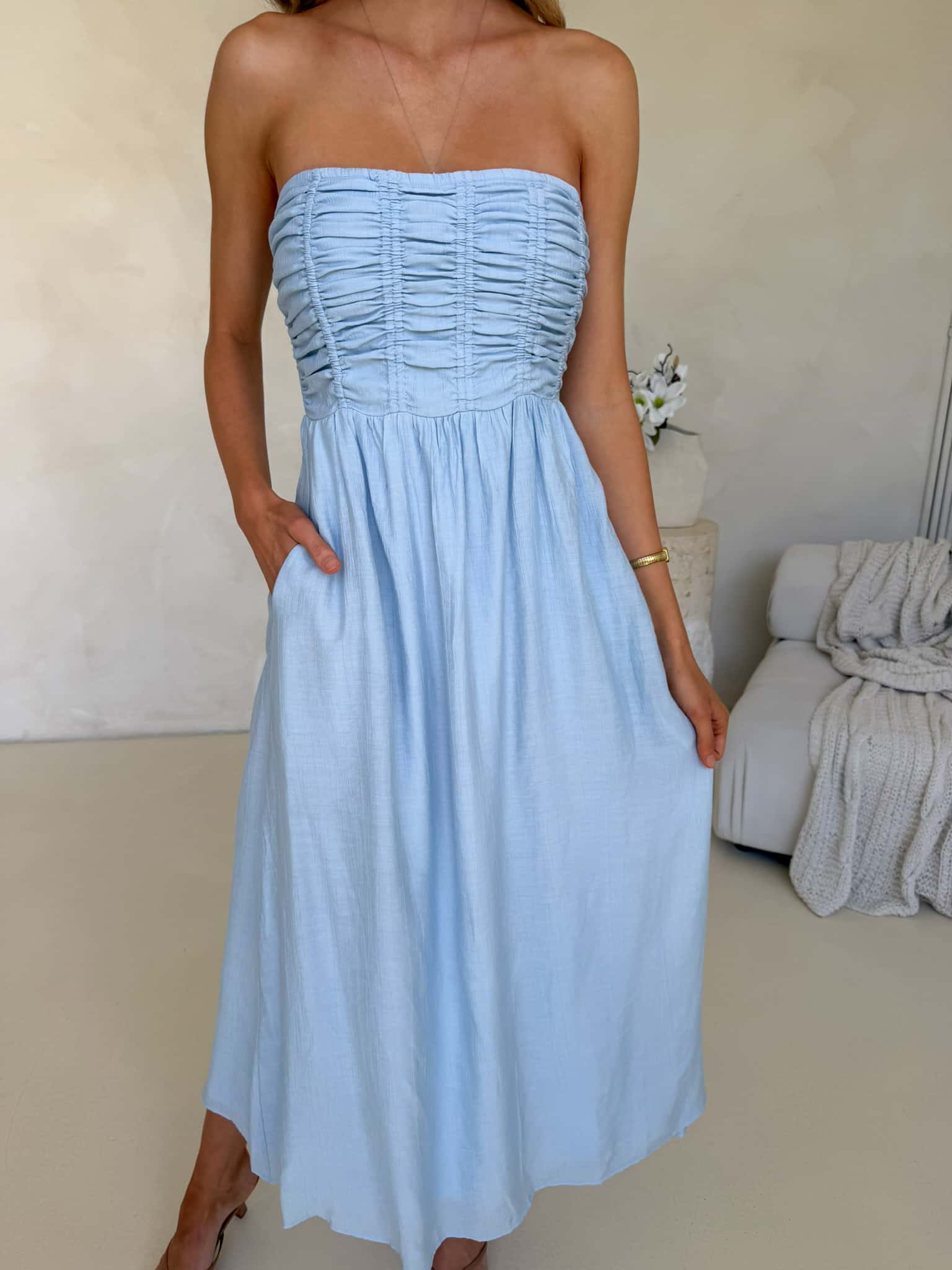 Poppy Strapless Dress - Blue
