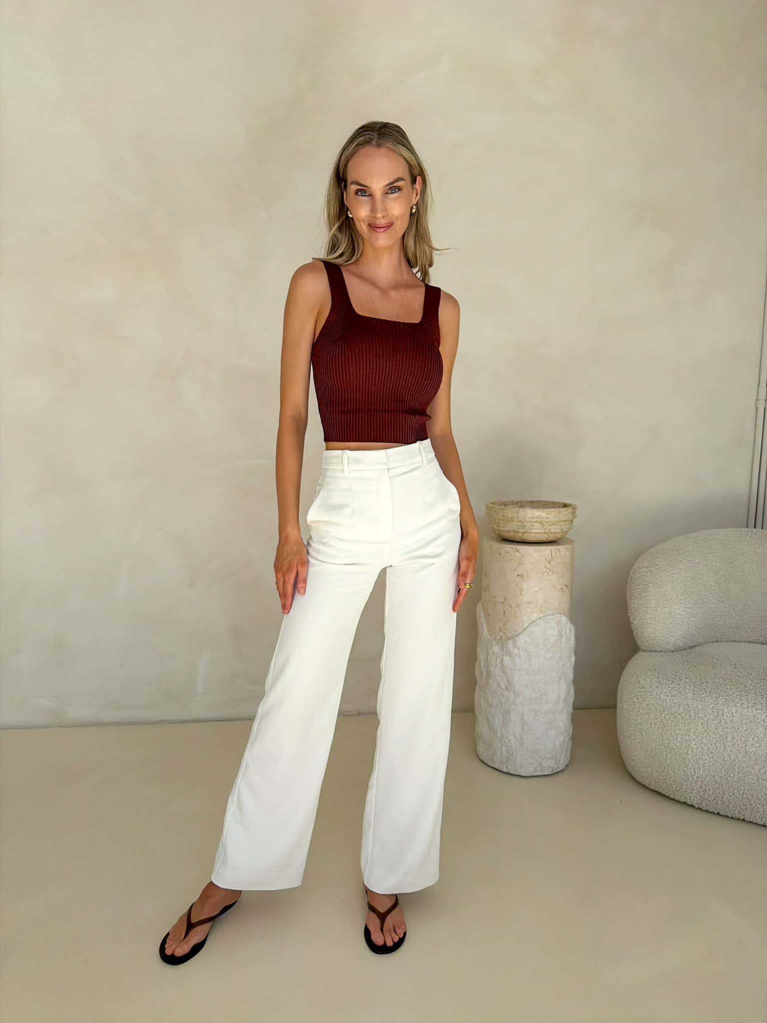 Tate Cropped Tank - Brown