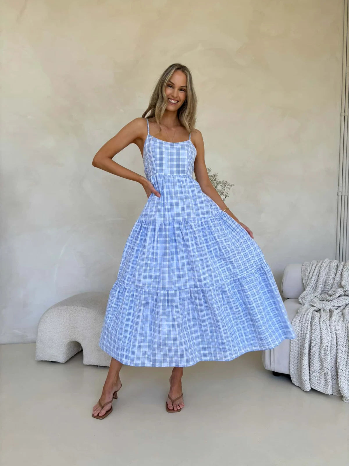 Georgie Maxi Dress - Blue Plaid Dress