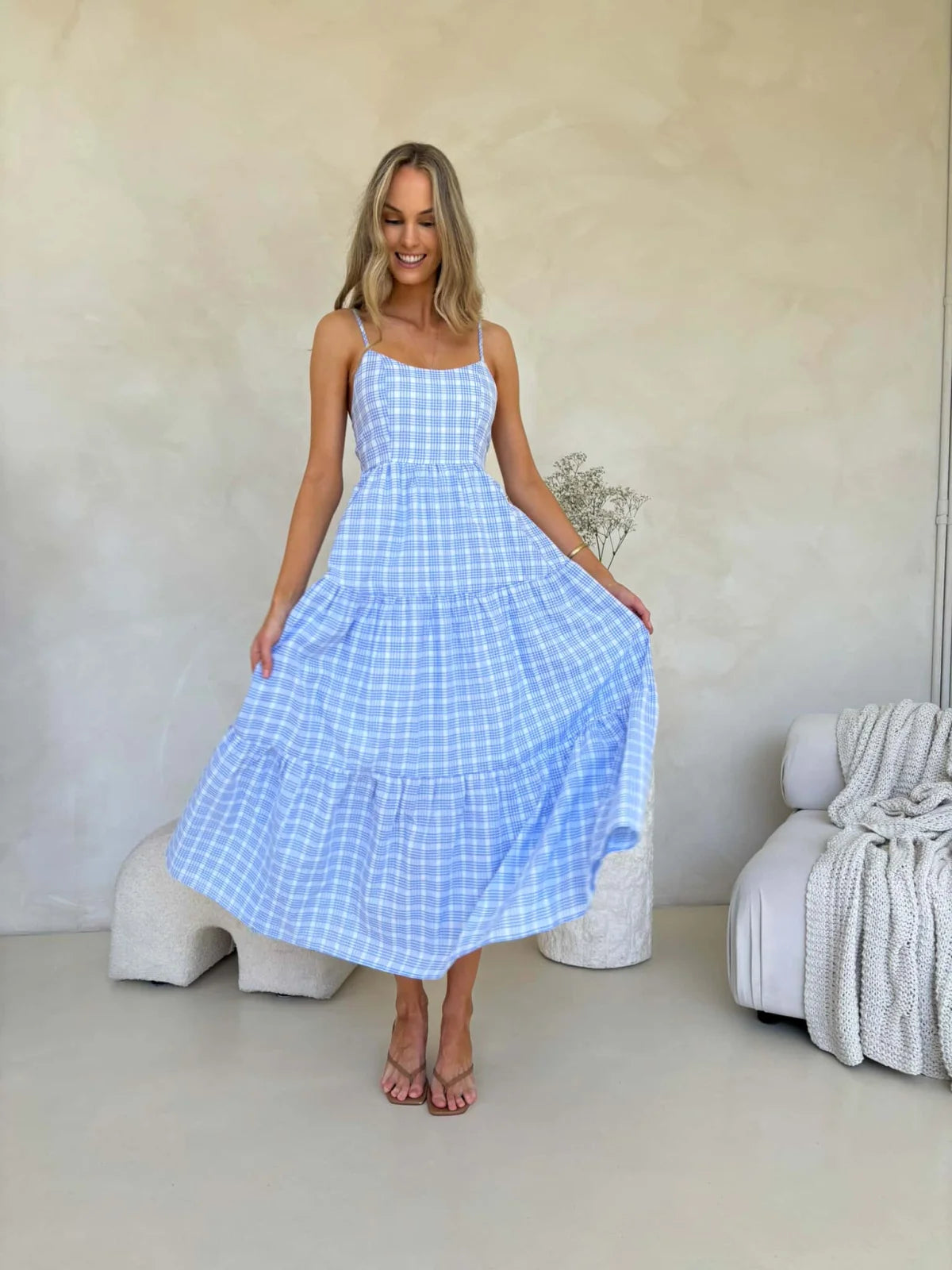 Georgie Maxi Dress - Blue Plaid Dress