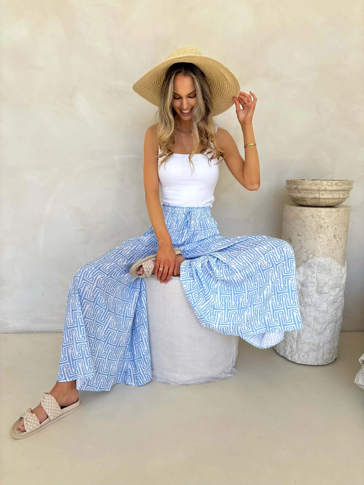 Jessika Pants - Sky Lines Print Bottom