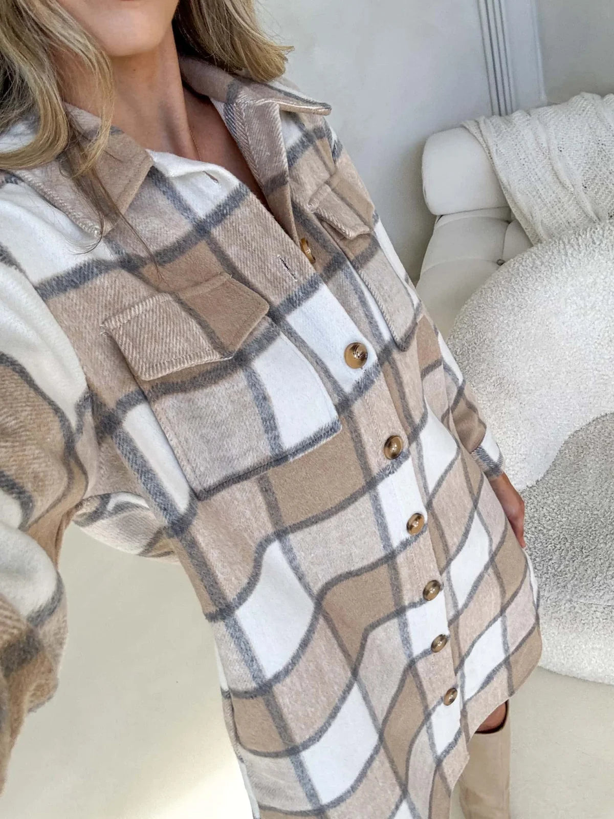 Kenzie Shacket - Beige Check Outerwear