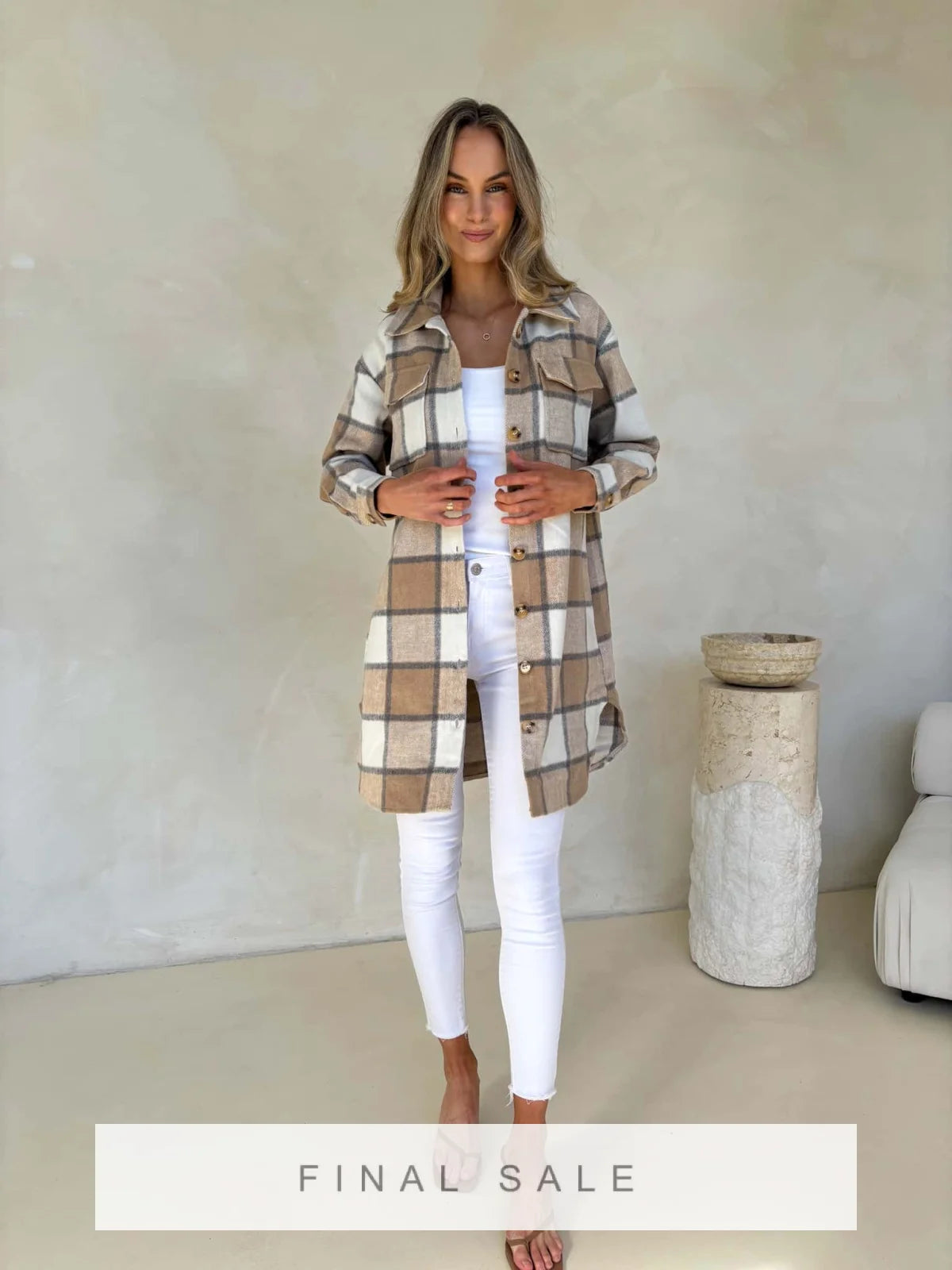 Kenzie Shacket - Beige Check Outerwear