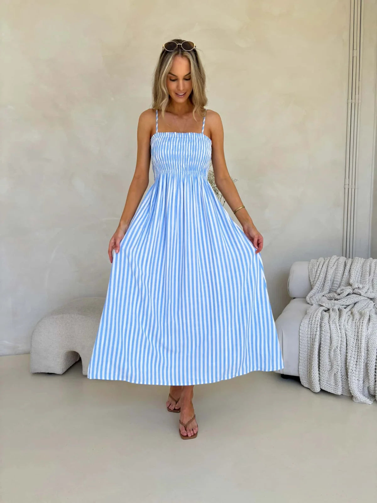 Palm Cove Dress - Blue & White Stripe Dress