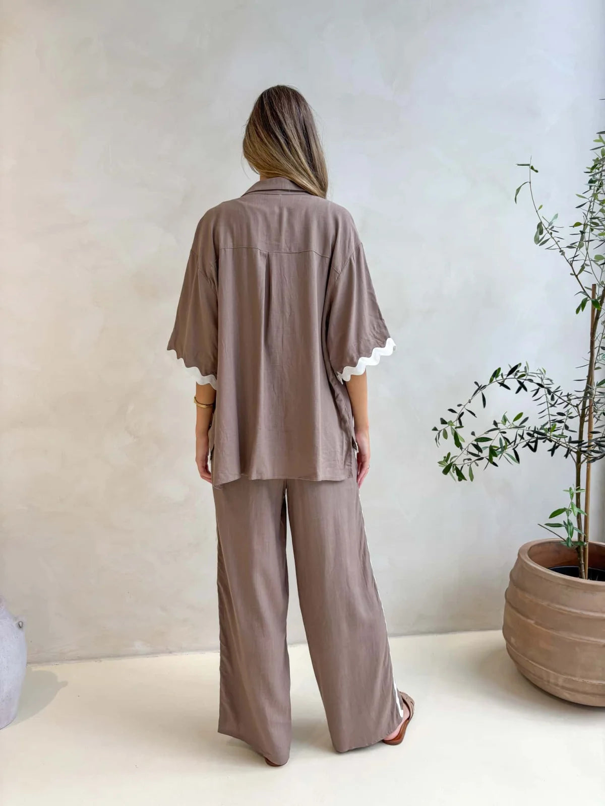 Tanah Ric Rac Top- Taupe Taupe / O/S / H0830-4T Tops