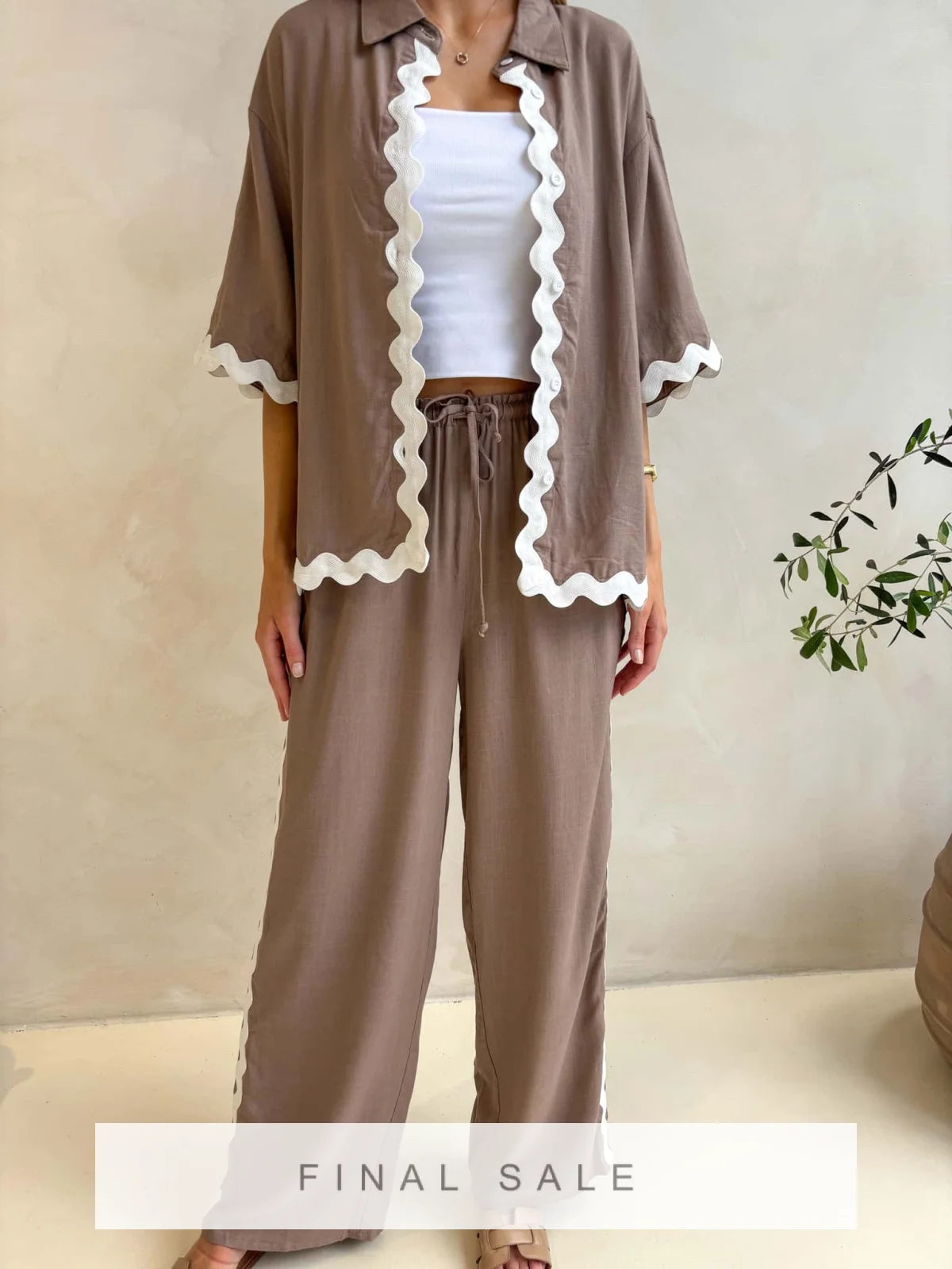 Tanah Ric Rac Top- Taupe Taupe / O/S / H0830-4T Tops