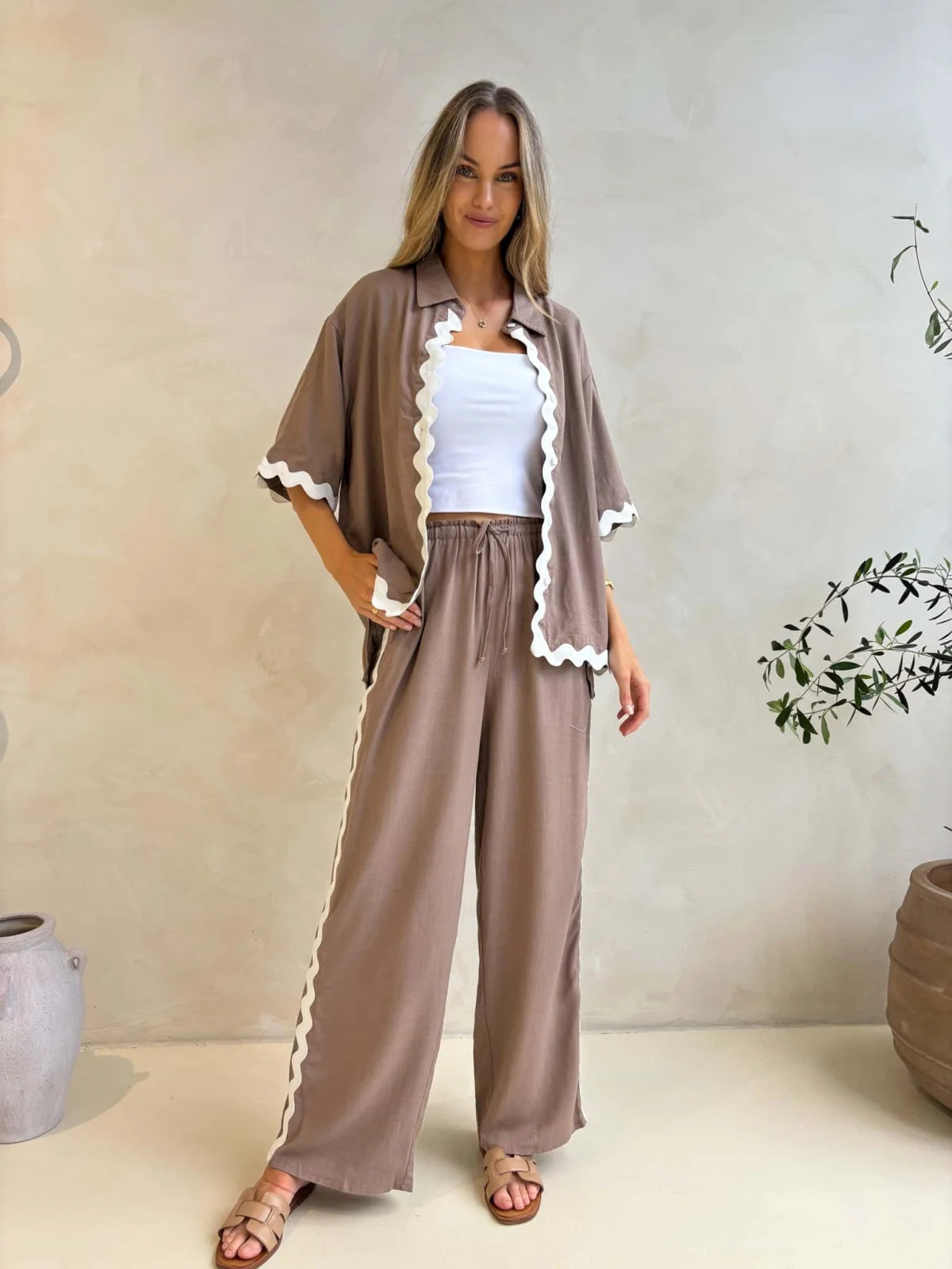 Tanah Ric Rac Top- Taupe Taupe / O/S / H0830-4T Tops