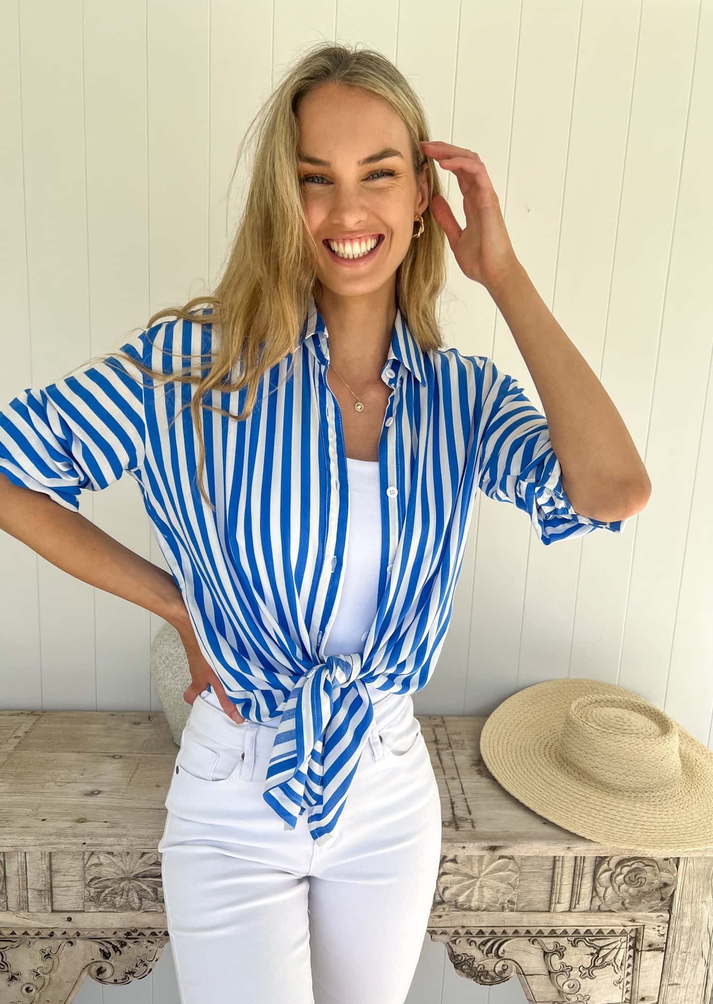 Billie L/S Shirt - Blue & White Stripe