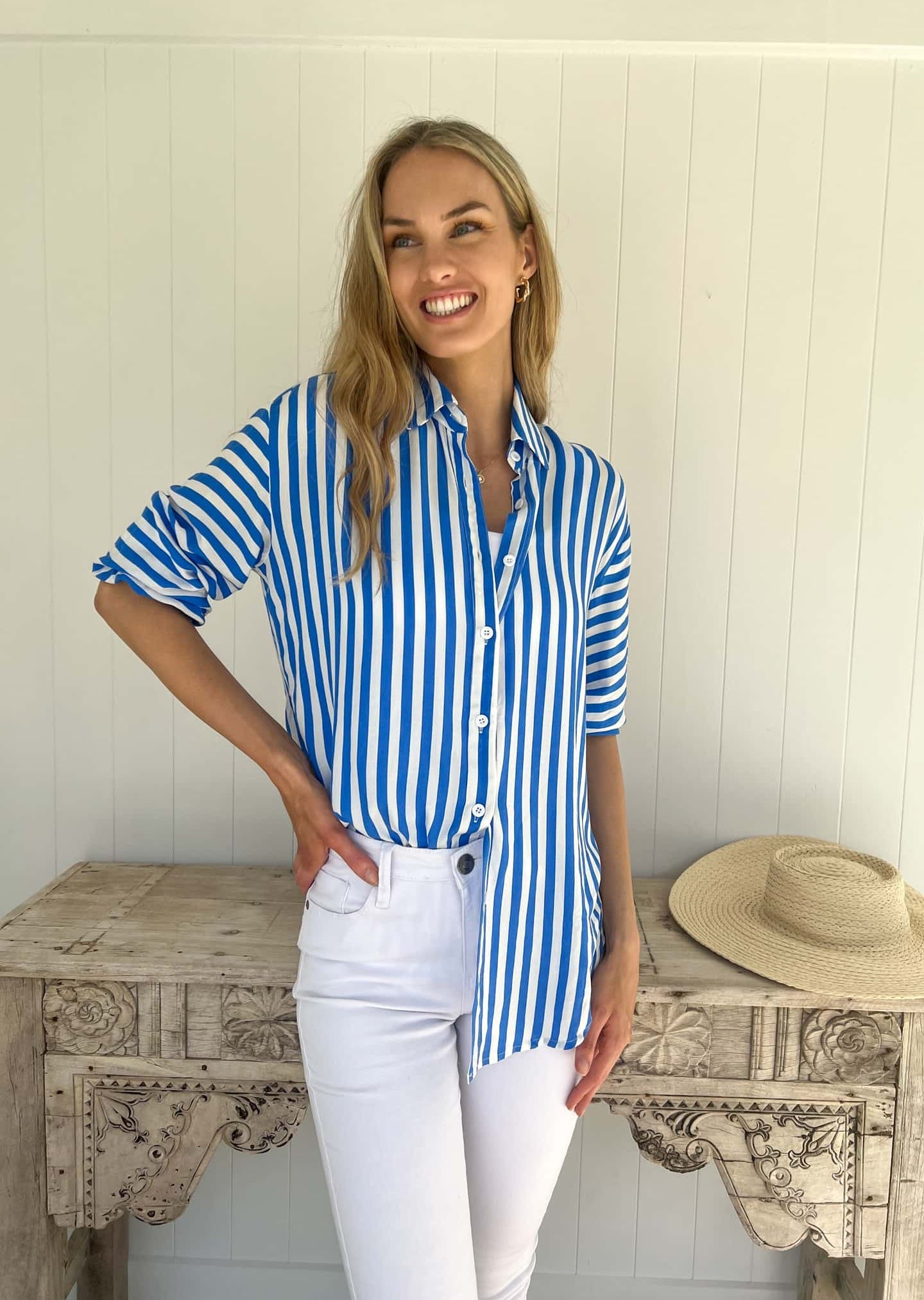 Billie L/S Shirt - Blue & White Stripe