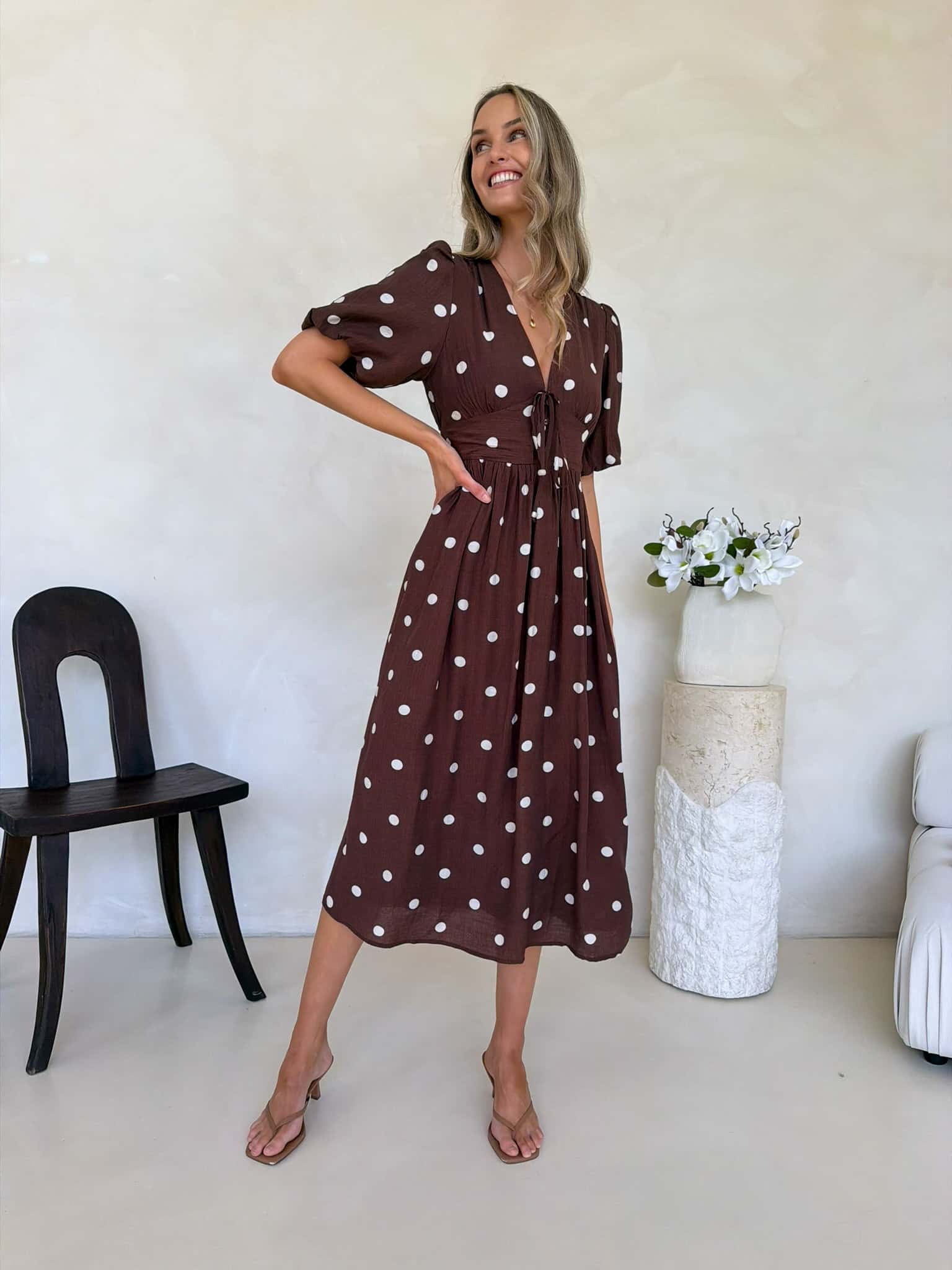 Bonnie Dress - Cappuccino Polka Dot