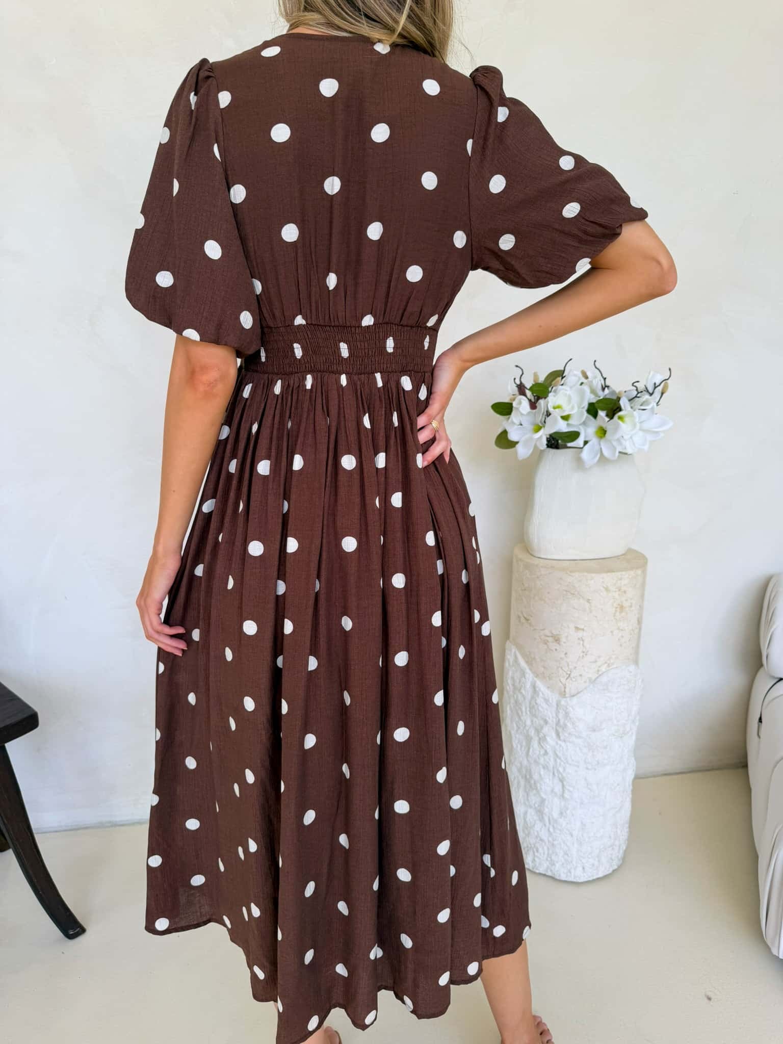 Bonnie Dress - Cappuccino Polka Dot