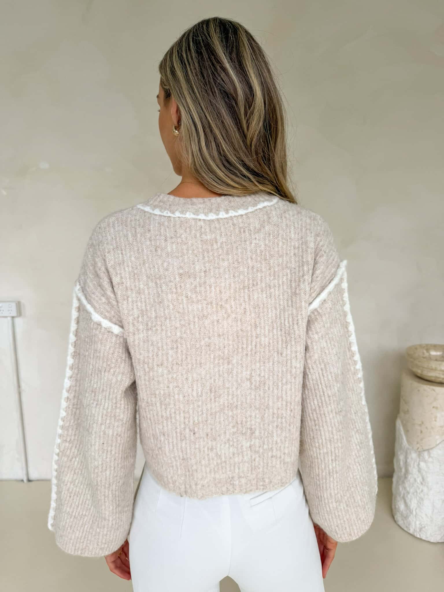 Della Cropped Knit - Cream Marle
