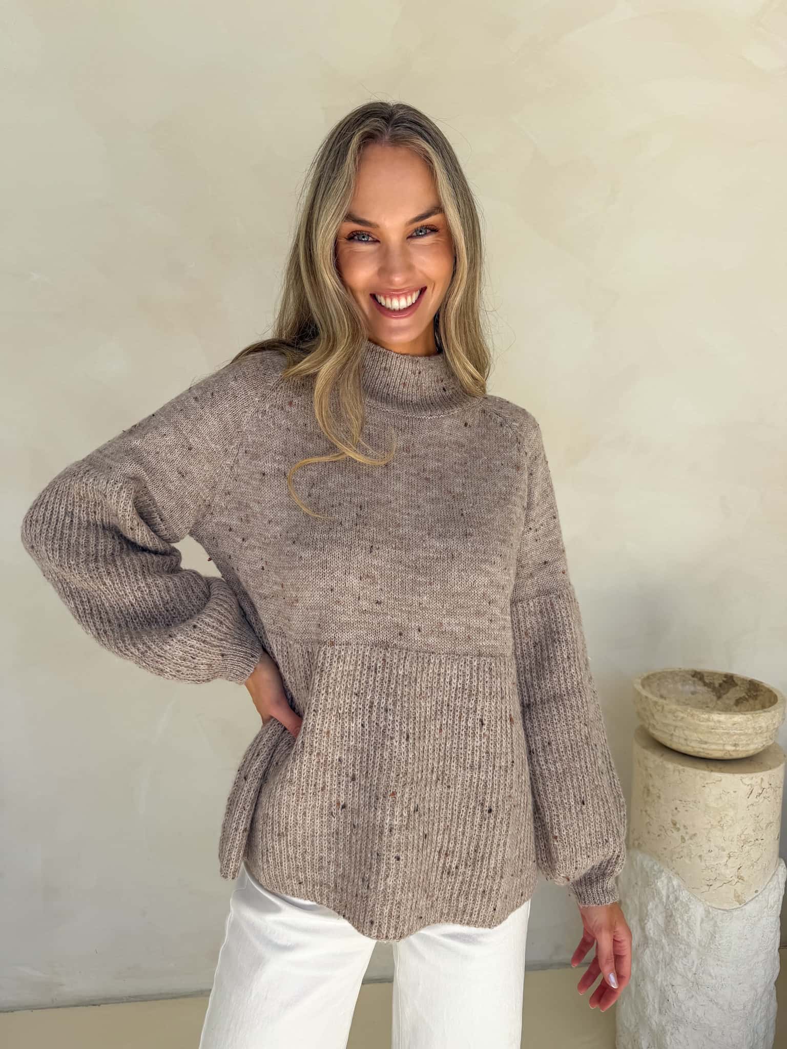 Elara High Neck - Taupe Marle