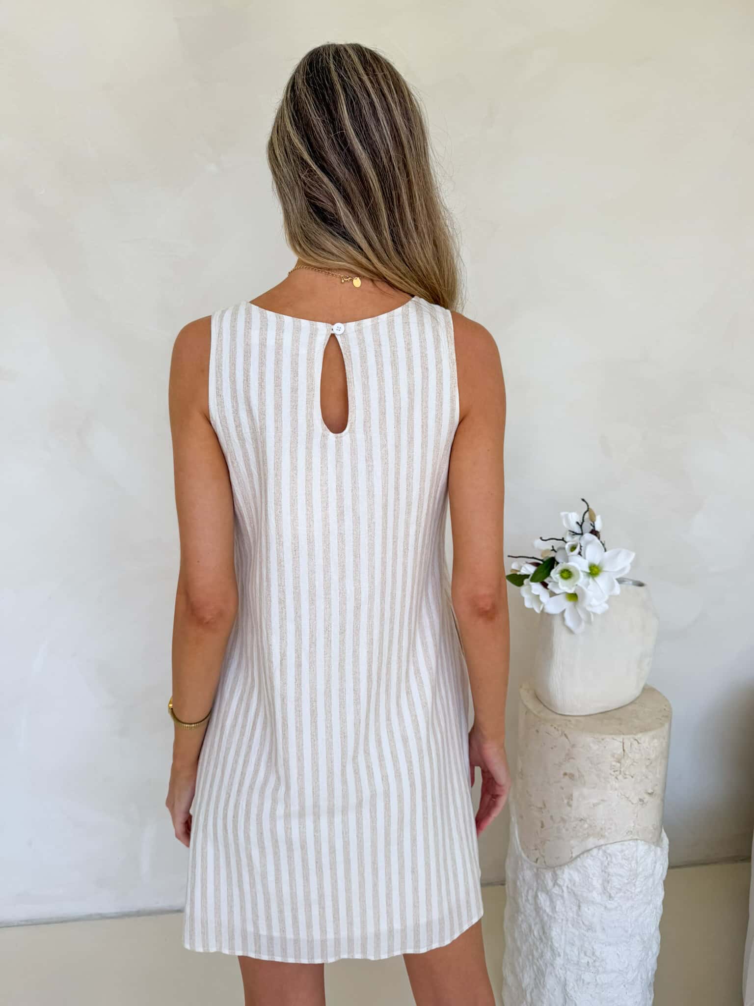 Frankie Dress - Beige & White Stripe