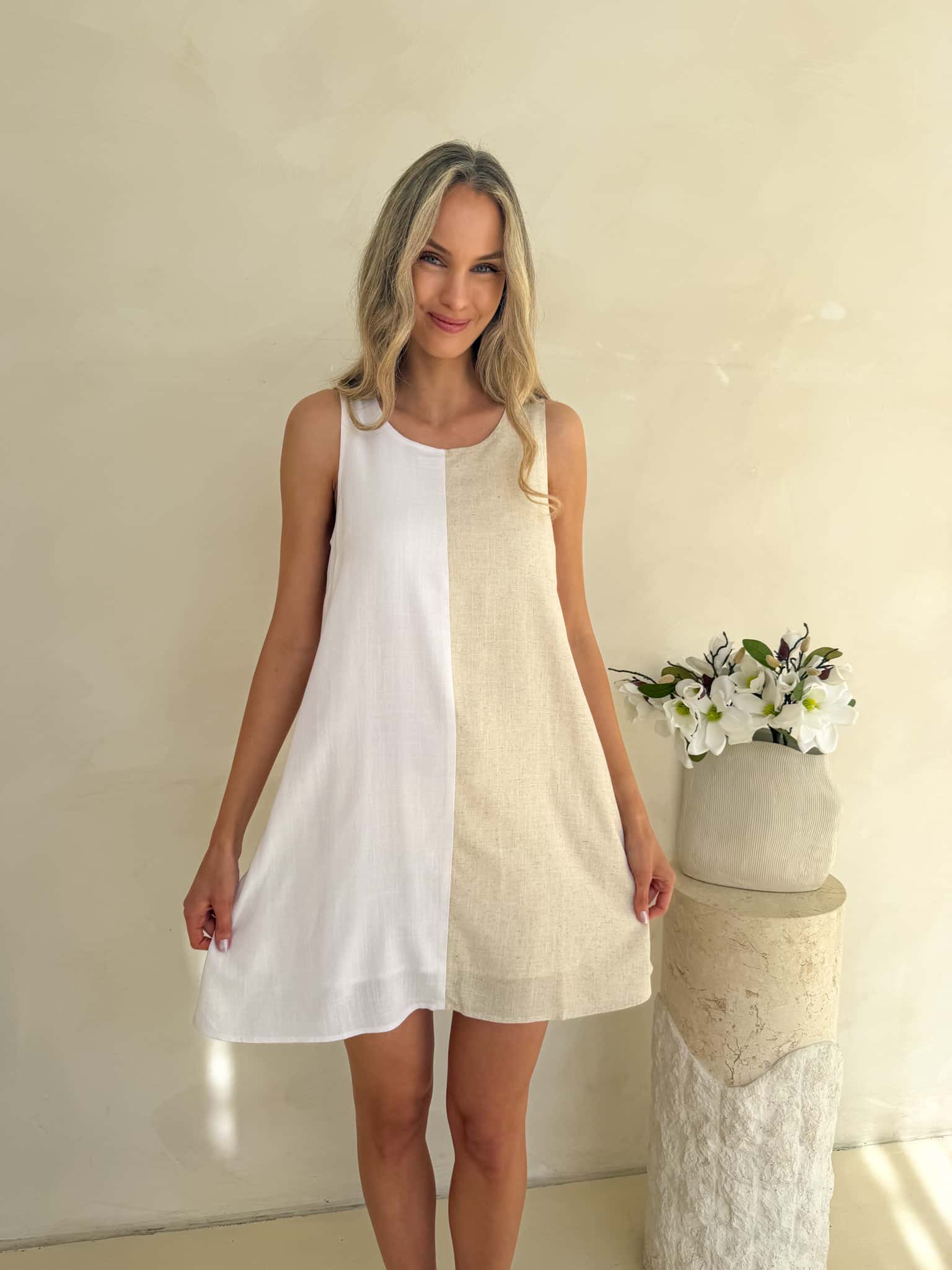 Freya Dress - Natural Two Tone
