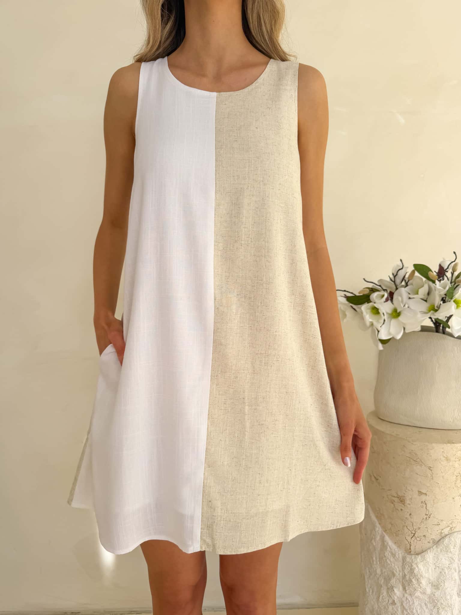 Freya Dress - Natural Two Tone