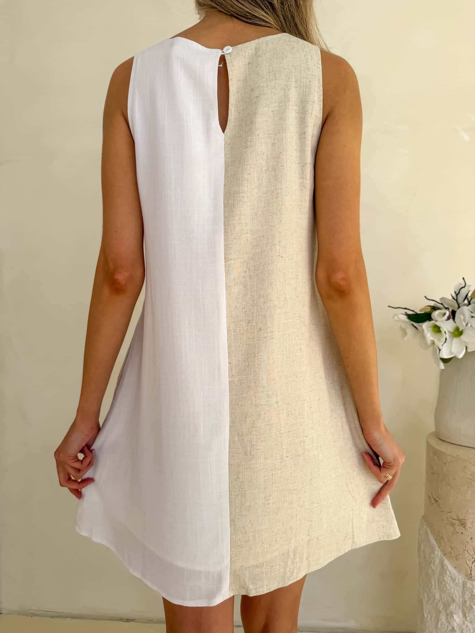 Freya Dress - Natural Two Tone