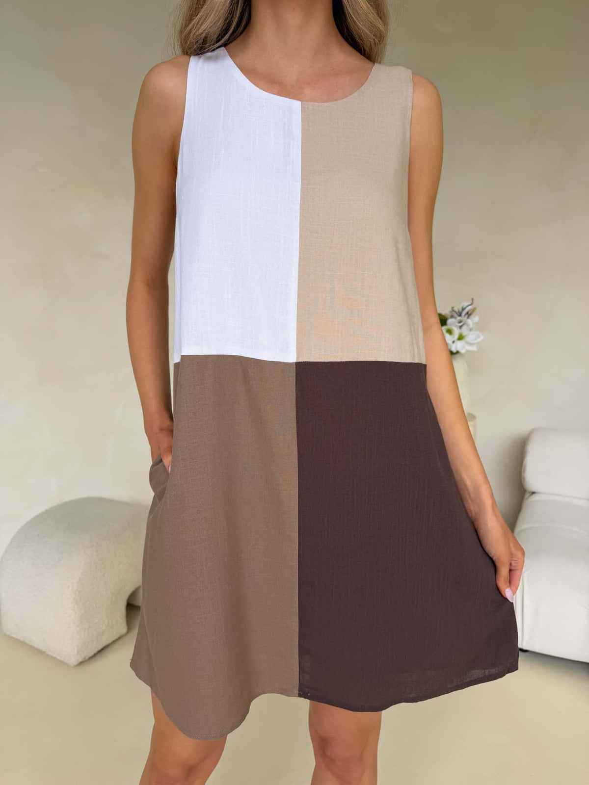Freya Dress - Mocha Block