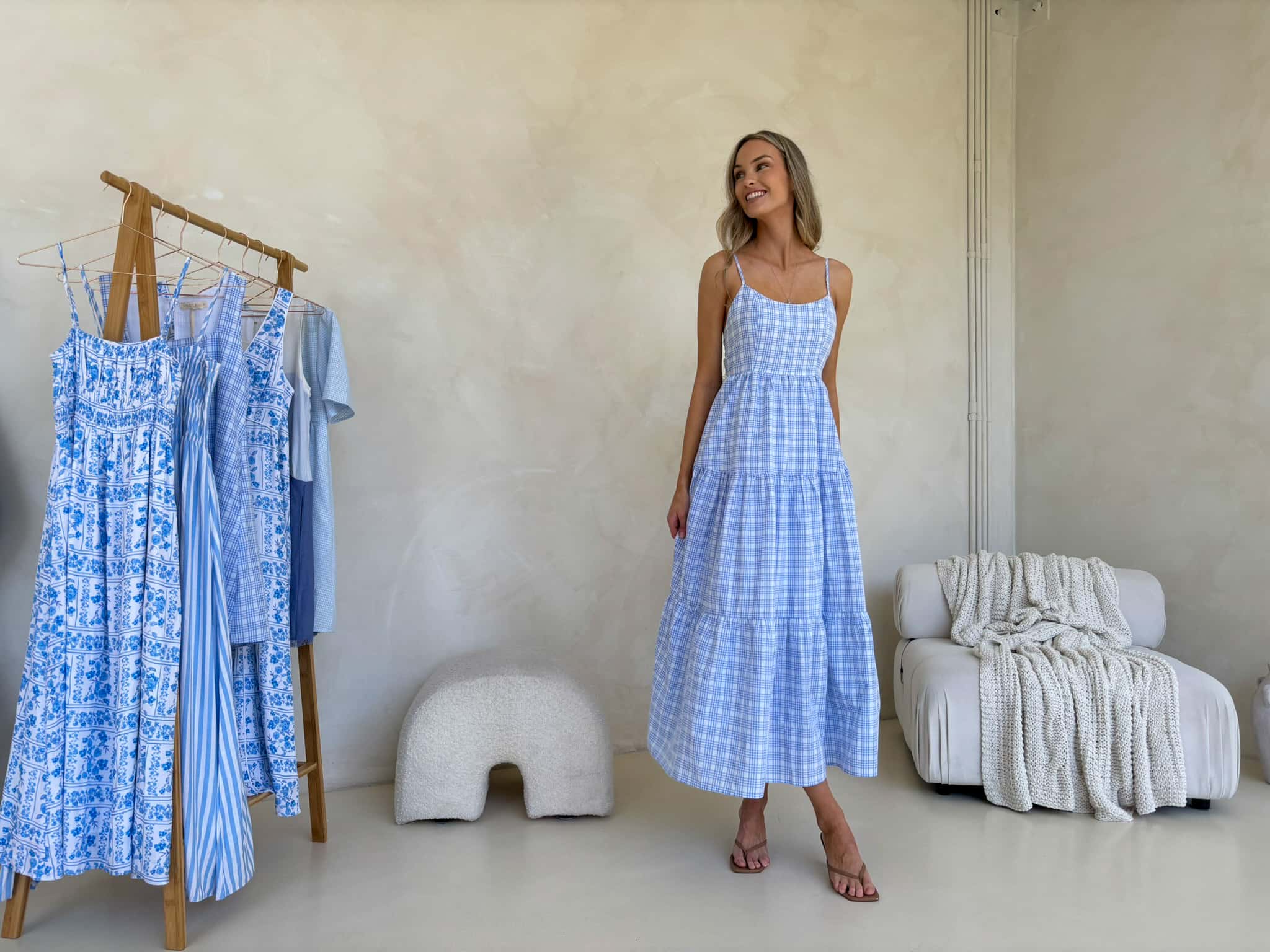Georgie Maxi Dress - Blue Plaid