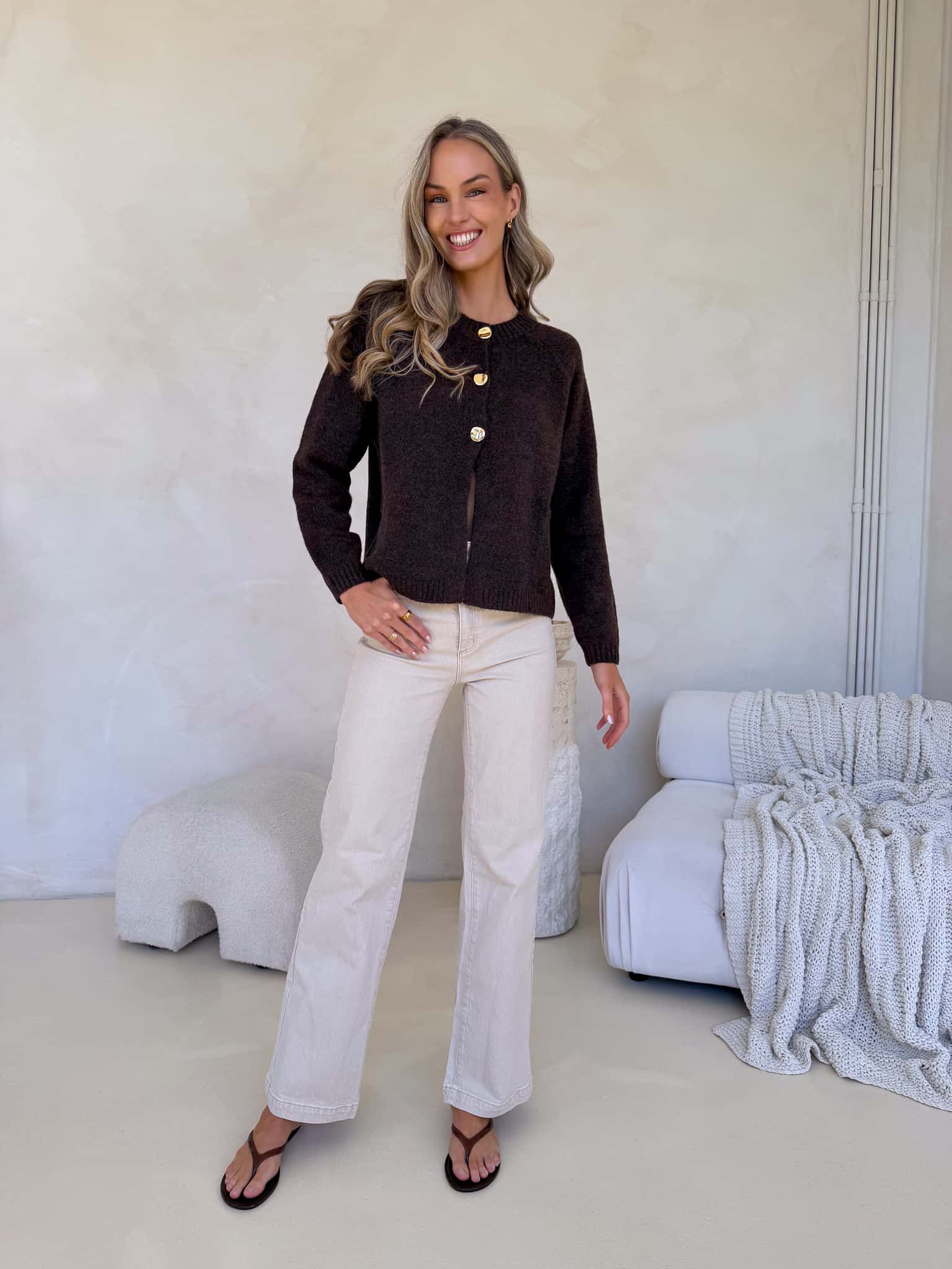 Gia Button Knit - Chocolate