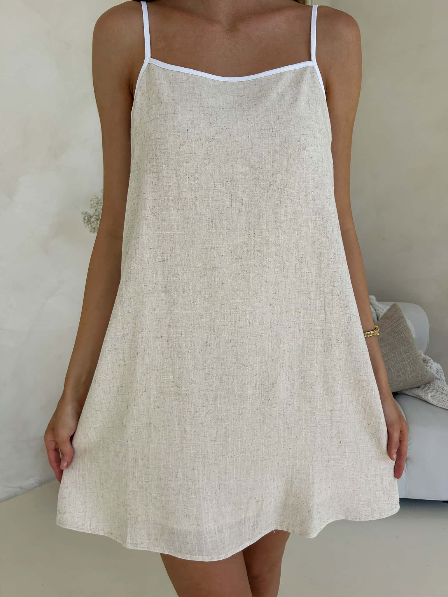 Libra Dress - Natural with White Trim