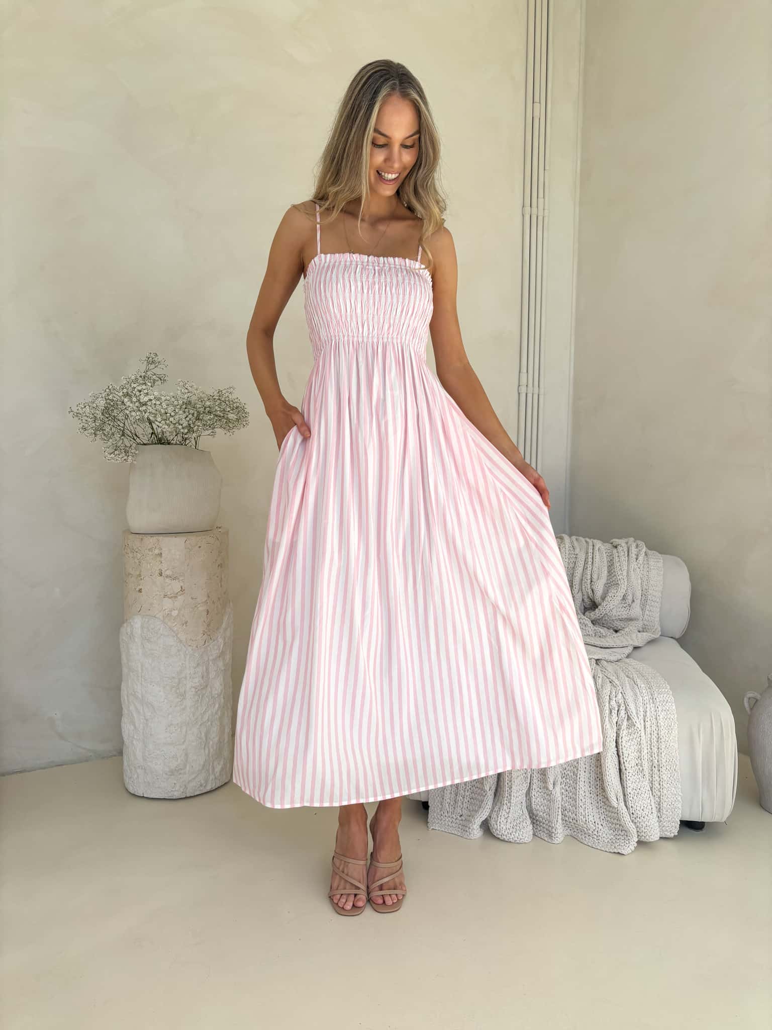 Palm Cove Dress - Pink Stripe