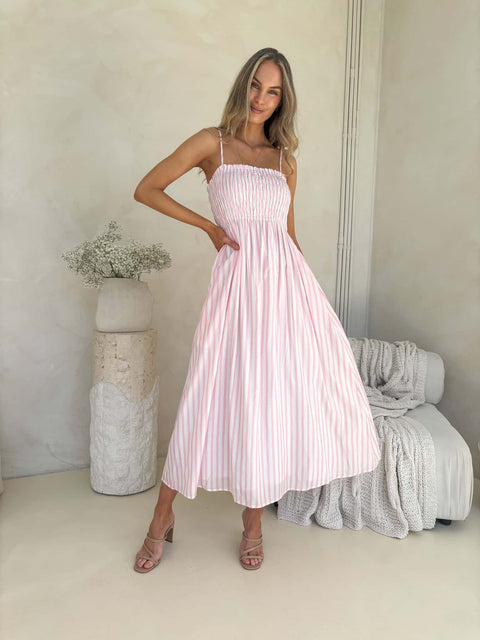 Palm Cove Dress - Pink Stripe